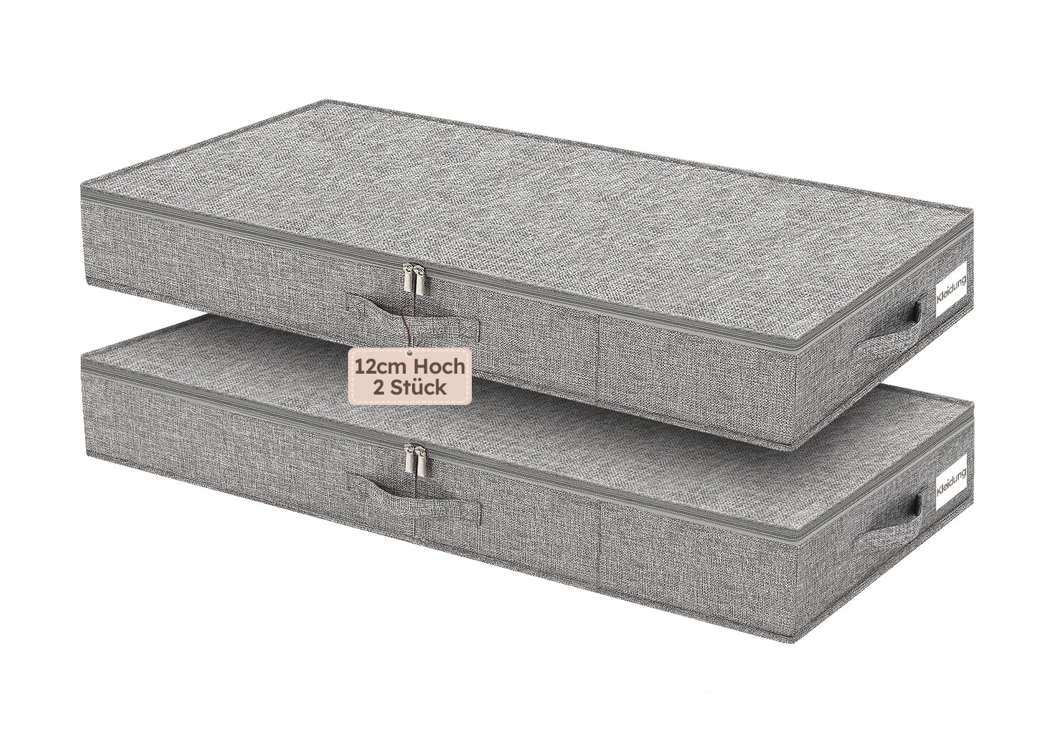 JUPELI Contenitore portaoggetti da 40 l, 85 x 40 x 12 cm, grigio | Solo 12 cm di altezza, struttura rinforzata, pieghevole con coperchio, per vestiti, coperte e biancheria da letto