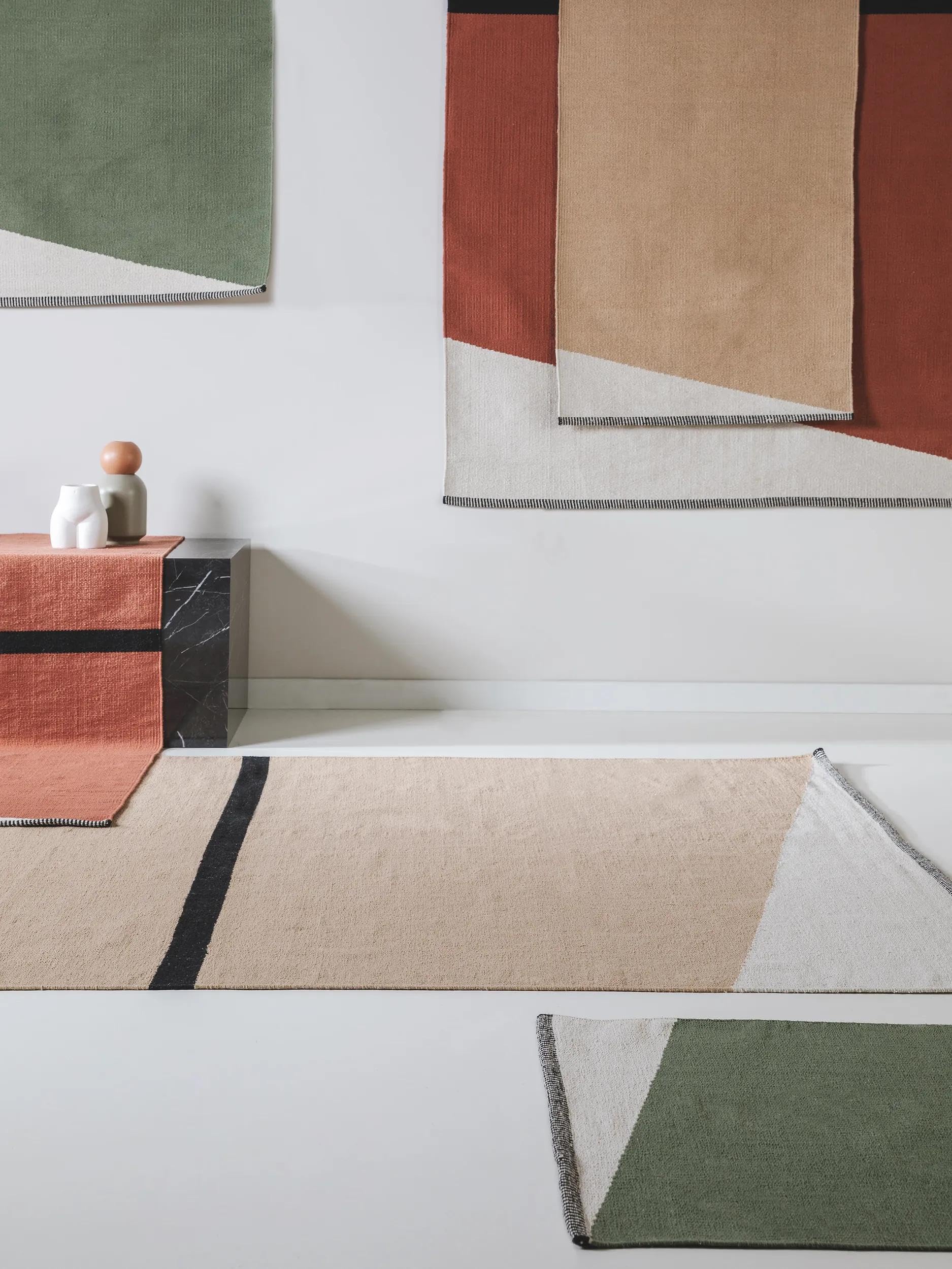 benuta Pop Baumwollteppich Lenny - Grün 200x300 cm - 100% Baumwolle - Rechteckig & im Style: Abstrakt,Geometrisch,Streifen, Minimalistisch, Natural Living, Retro - Pflegeleicht für Wohnzimmer