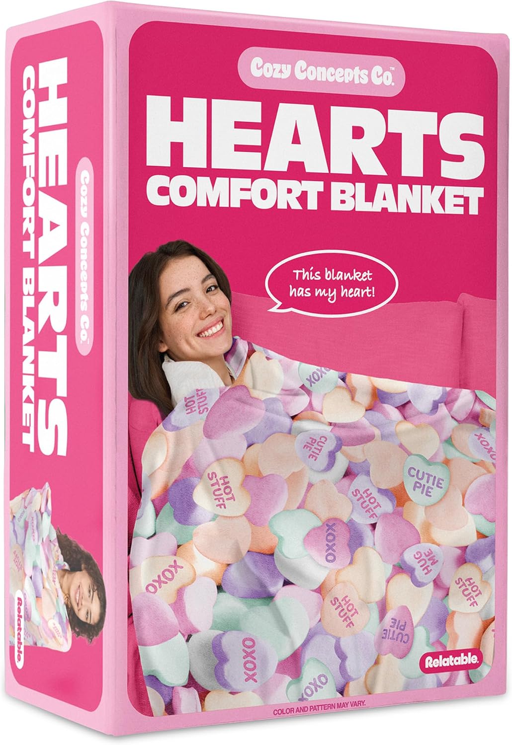 Cozy Concepts Co. Hearts Comfort Blanket by Relatable – Valentine’s Day Gift for Kids & Friends, Super Soft Plush Throw for Teens, Cozy Dorm & Bedroom Decor
