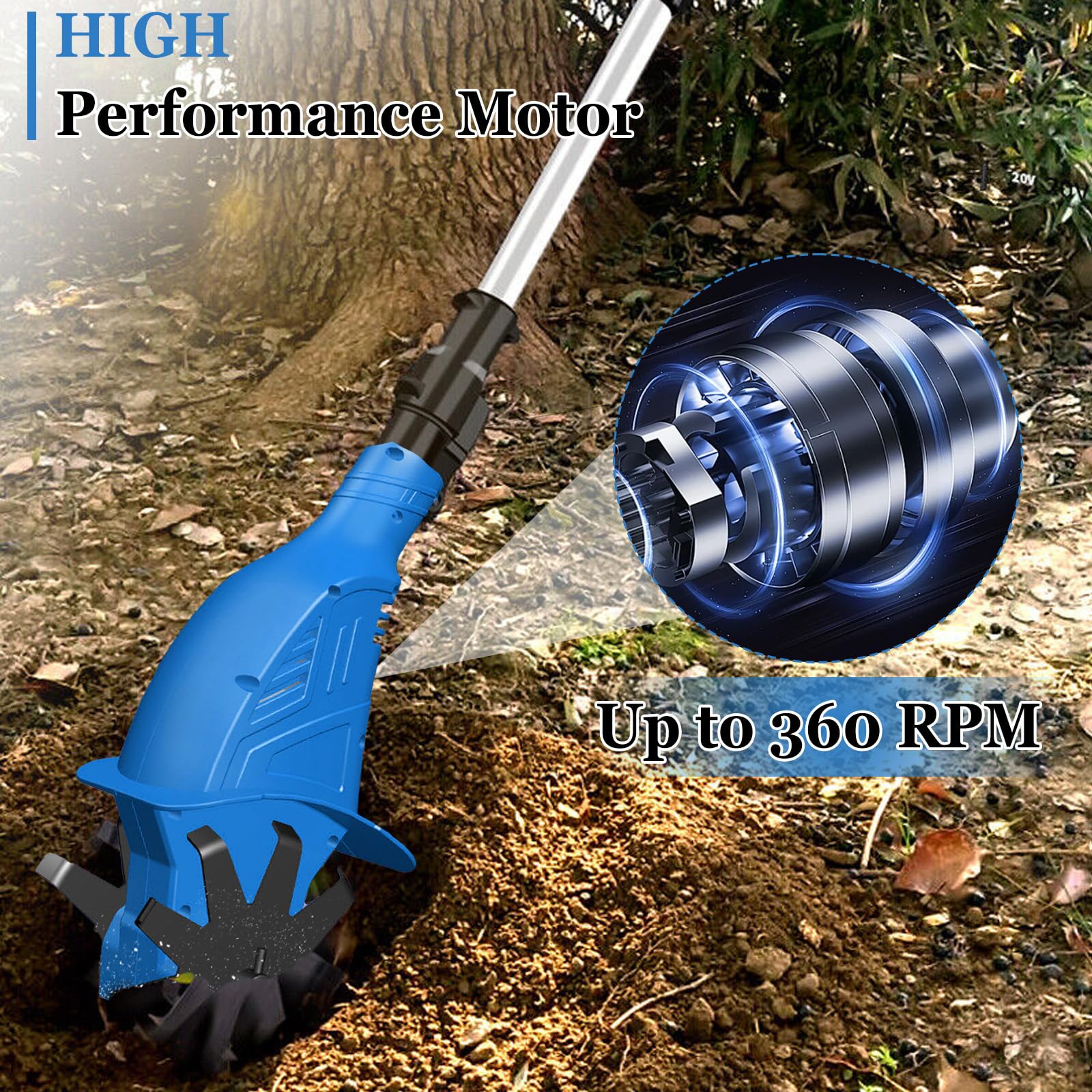 Cultivador a batería para baterías Makita de 18 V, motocultivador eléctrico de 300 W para la labranza y la jardinería, con 10 cm de Ancho de Trabajo y 15 cm de Profundidad de Trabajo, 360 RPM