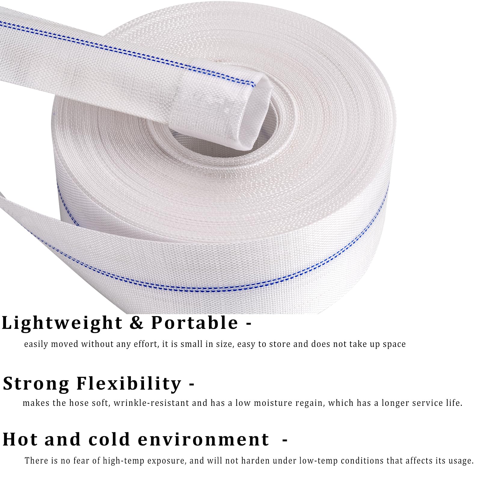 Manguera de retrolavado de piscina de 2-1/2 pulgadas × 100 pies, manguera de descarga reforzada de fibra de uso general, flexible, ligera, tubo de drenaje plano para transferencia de agua