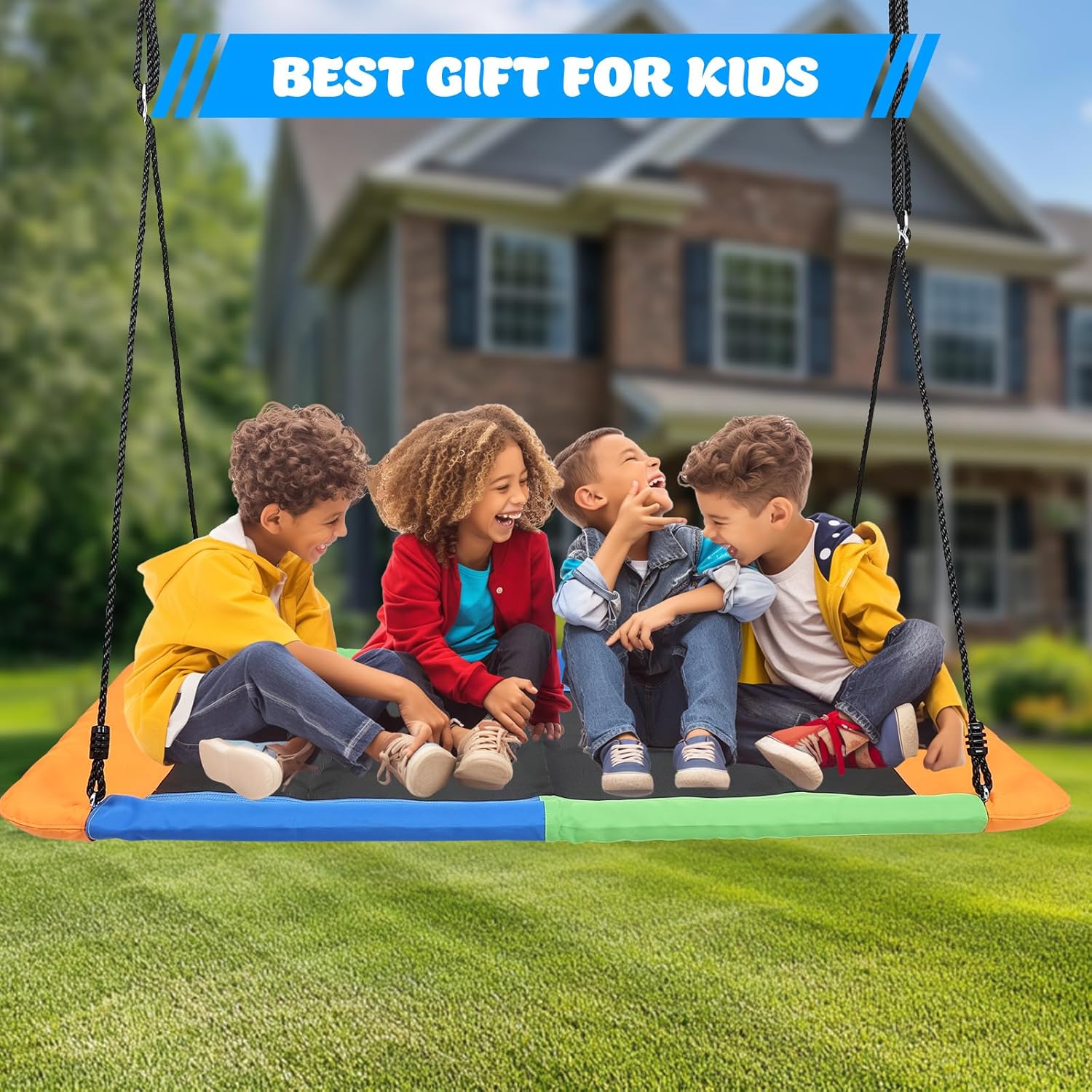 FAHKNS 800lb Giant 60" Platform Tree Swing for Kids and Adults Waterproof 2 Hanging Straps (Colorful)