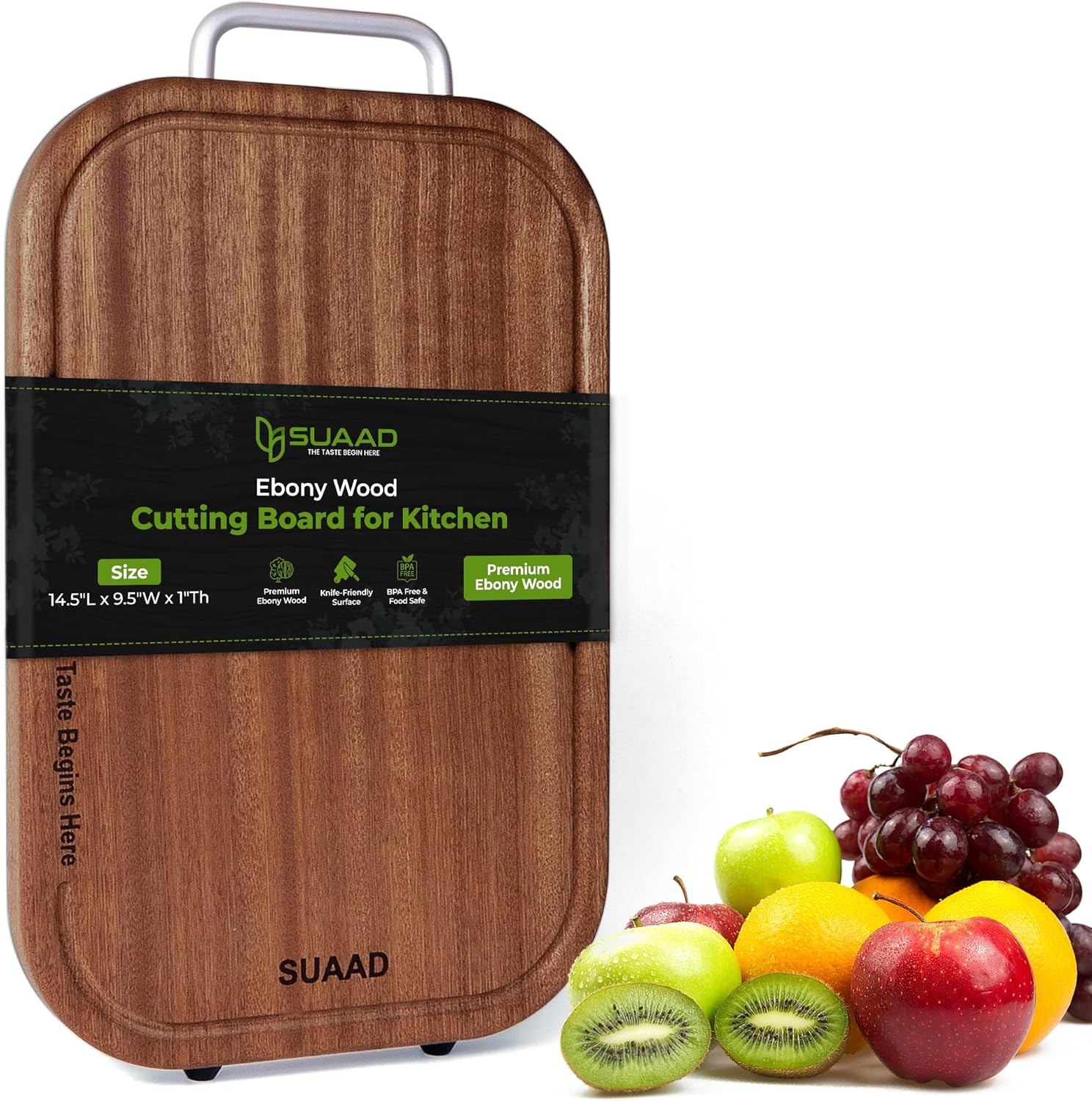 Ebony Wood Cutting Board for Kitchen – Double-Sided Wooden Chopping Board for Kitchen with Juice Groove, Knife-Friendly Surface, Thick Butcher Block for Meat, Cheese, Charcuterie, Meal Prep