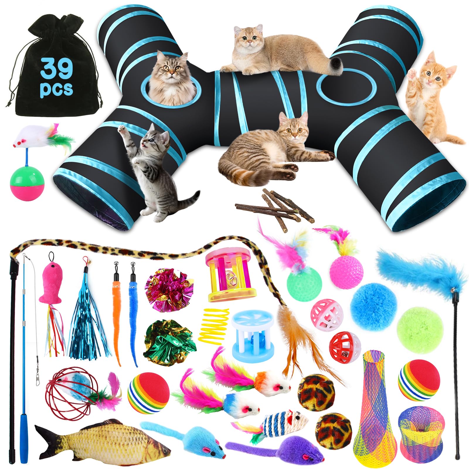 Set di Juguetes para Gatos,39 Piezas Juguetes Gatos con Túnel para Gatos