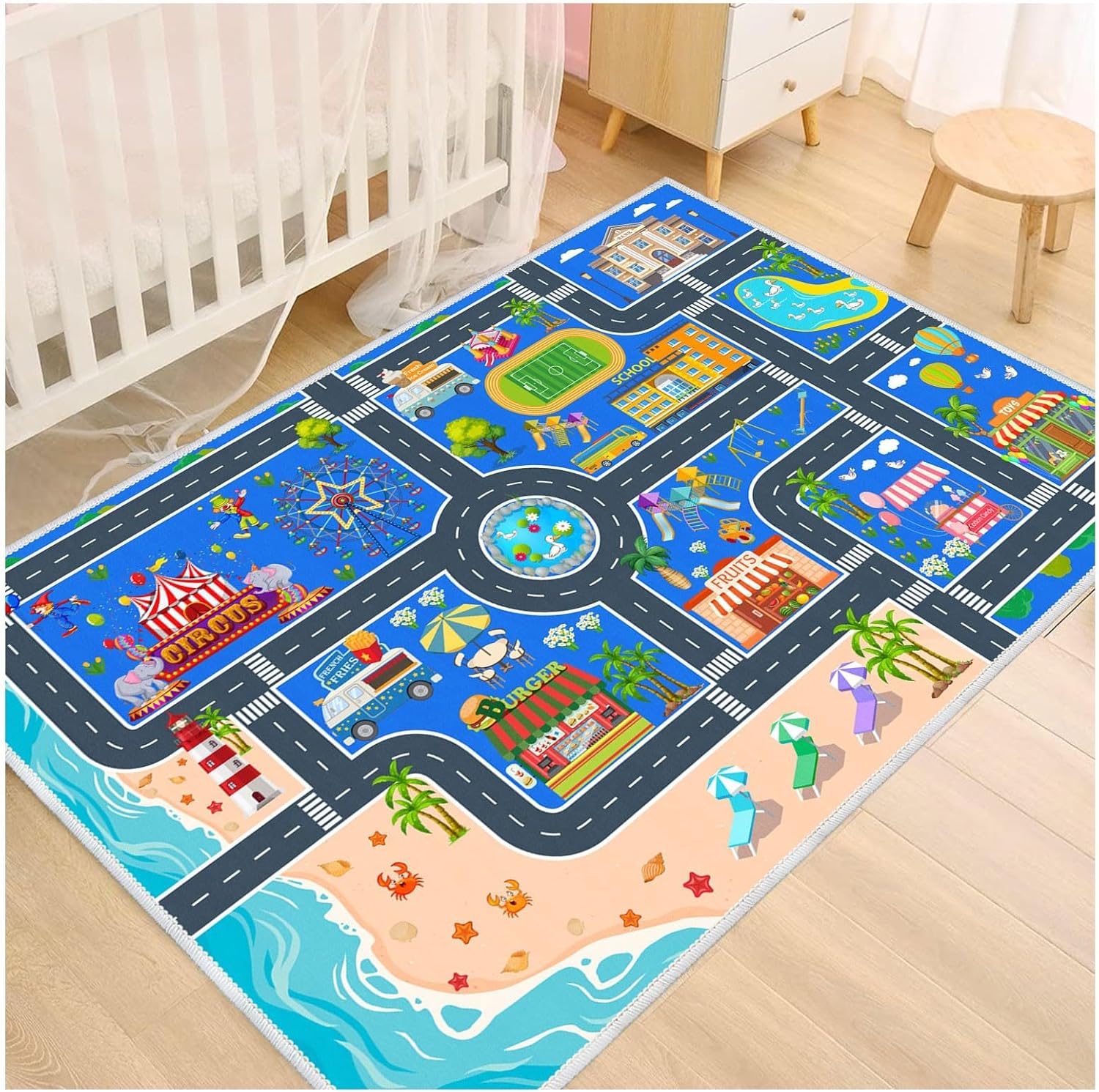 Kids Carpet Playmat Car Rug, Car Rug for Kids Toy Cars and Train, Non