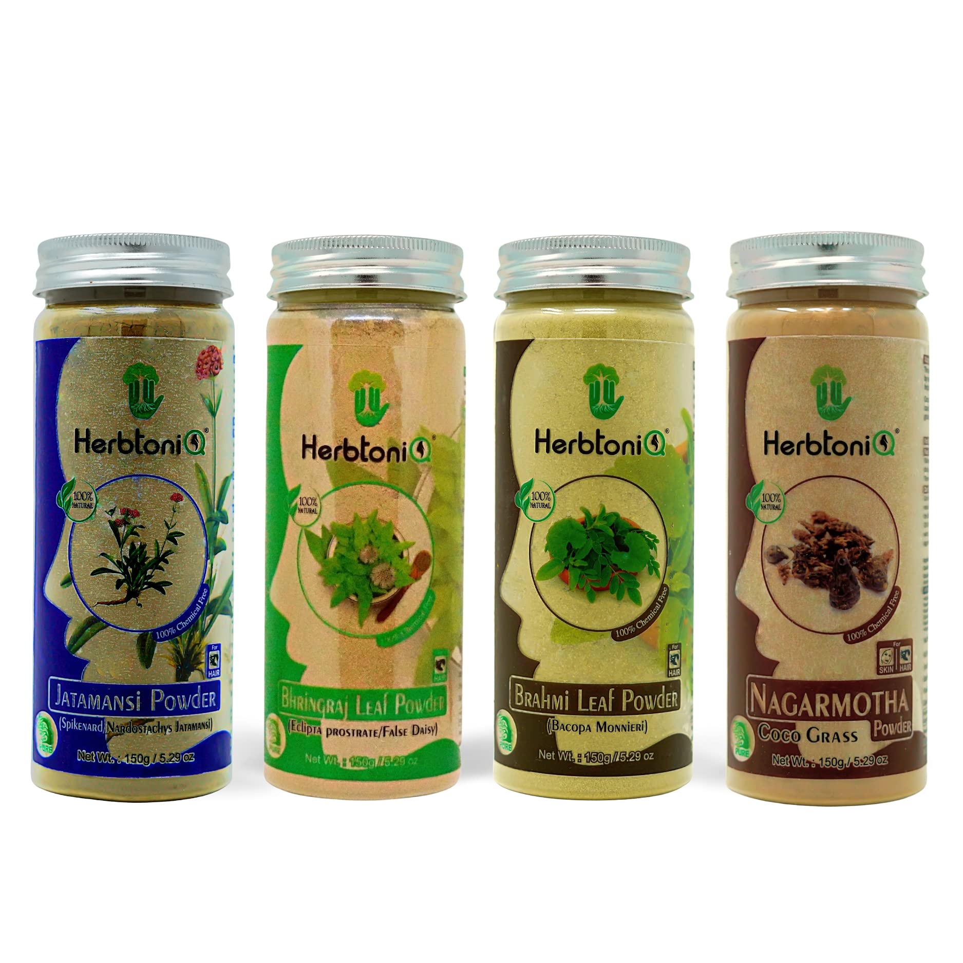 HerbtoniQ Hair Growth Pack | Jatamansi, Bhringraj, Brahmi and Nagarmotha Powder | for Dandruff, Frizzy Hair, Damaged Hair, Intensive Hair Care | Unisex | Combo of 4 Products (Total 600 Grams)-image-39