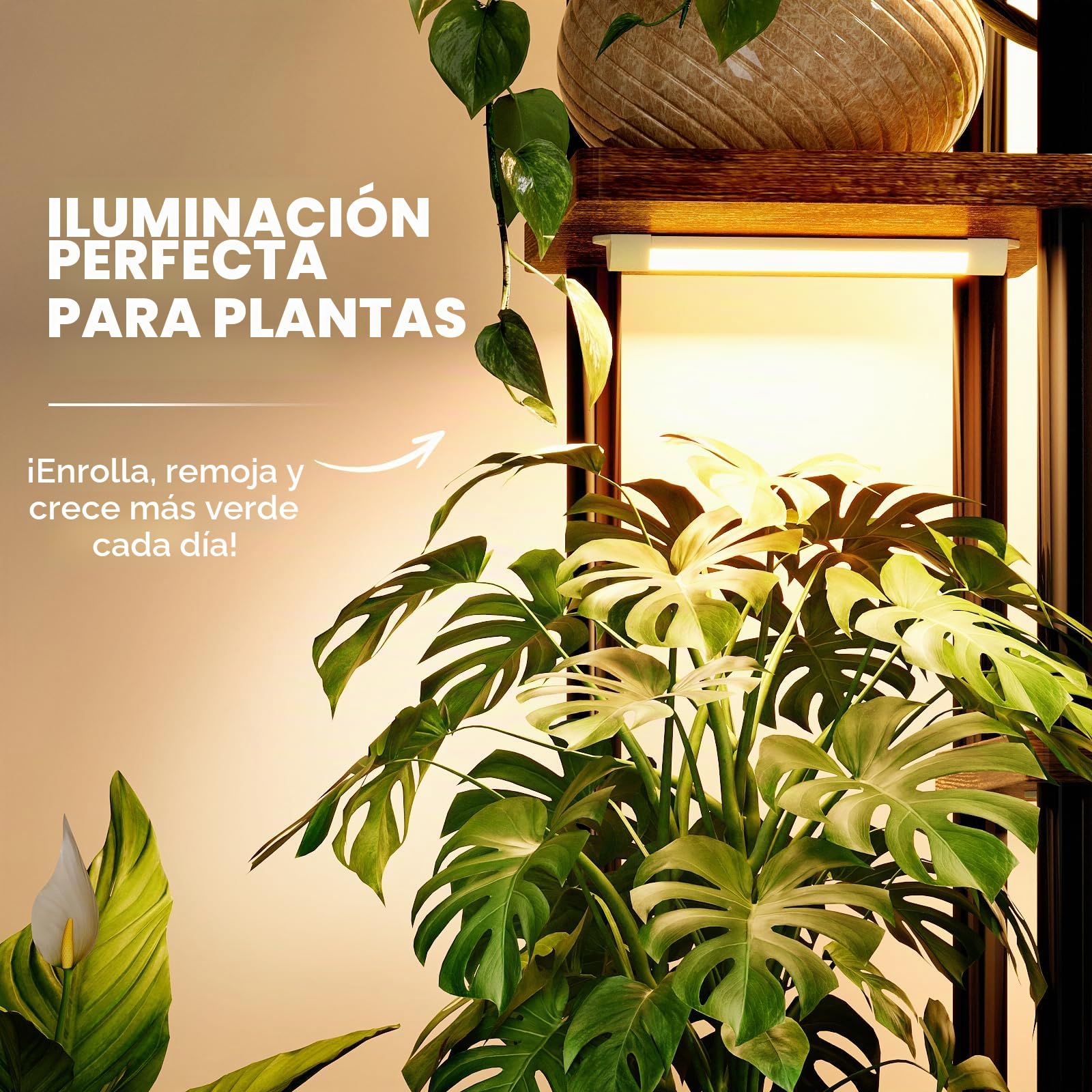 Bamworld Soporte para plantas de 7 Niveles con Luz de Crecimiento, Soporte de Metal Grande para Múltiples Plantas en Interior Exterior Jardín Balcón