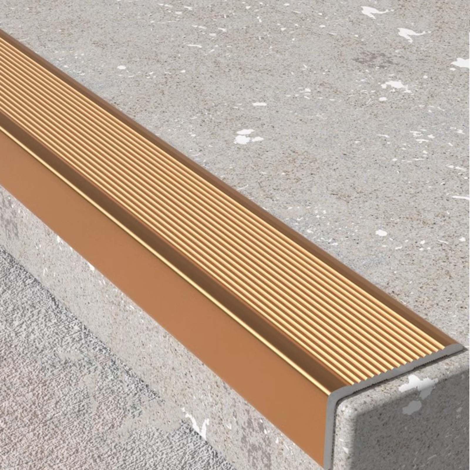 WhamtL Stair Nosing 5cm Wide Stair Edge Nosing Trim Aluminium Alloy, L Shape Threshold Transition Strip Step Protector, Outdoor Indoor Staircases Corner Guard(Gold,L 130cm (51 1/8"))