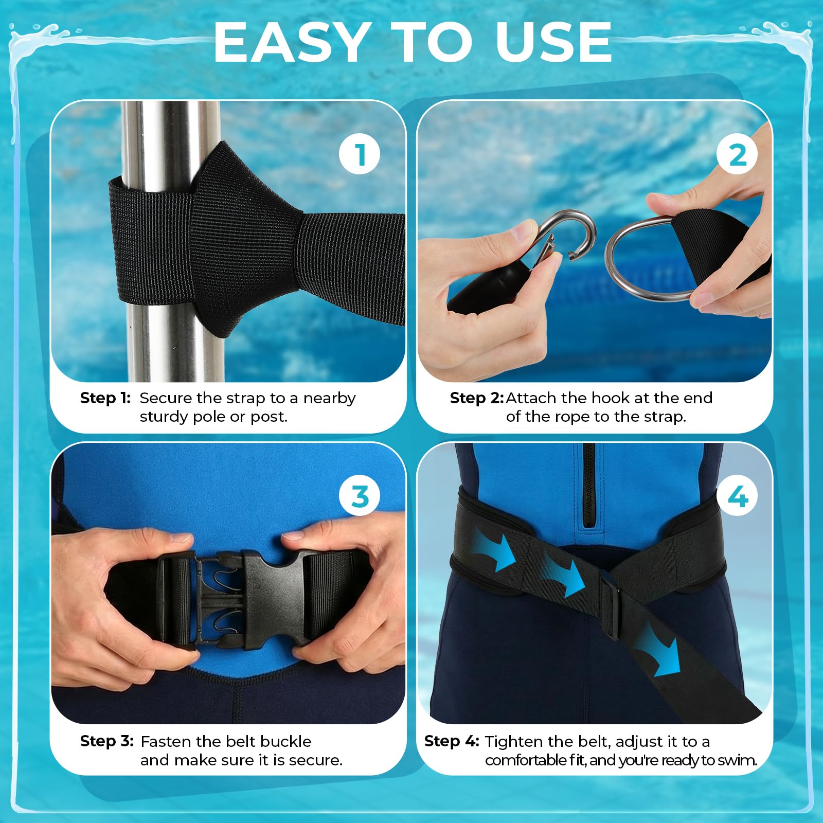 LIFERUN Cintura Aquagym Regolabile – Fascia Resistenza in Lattice Naturale – Neoprene e Fibbia a Sgancio Rapido – Per Nuoto, Aquafitness e Riabilitazione – Per Piscina Interna ed Esterna
