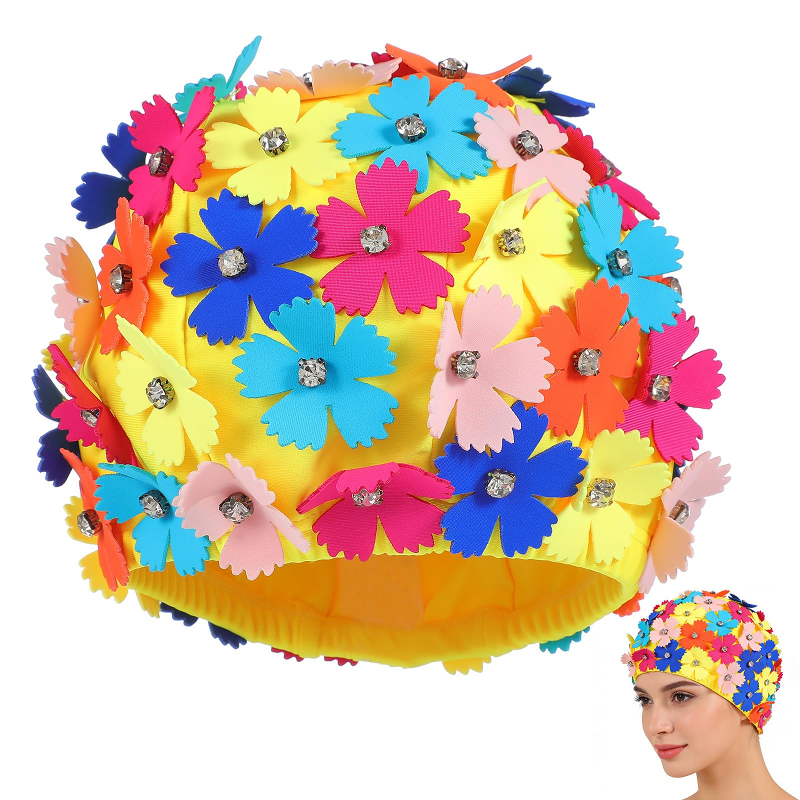 Didiseaon Swimming Cap Women: Floral Swim Cap Women Adult Flower Petal Design Swimming Hat Ladies Reusable Waterproof Hair Cover for Shower Pool And Open Water