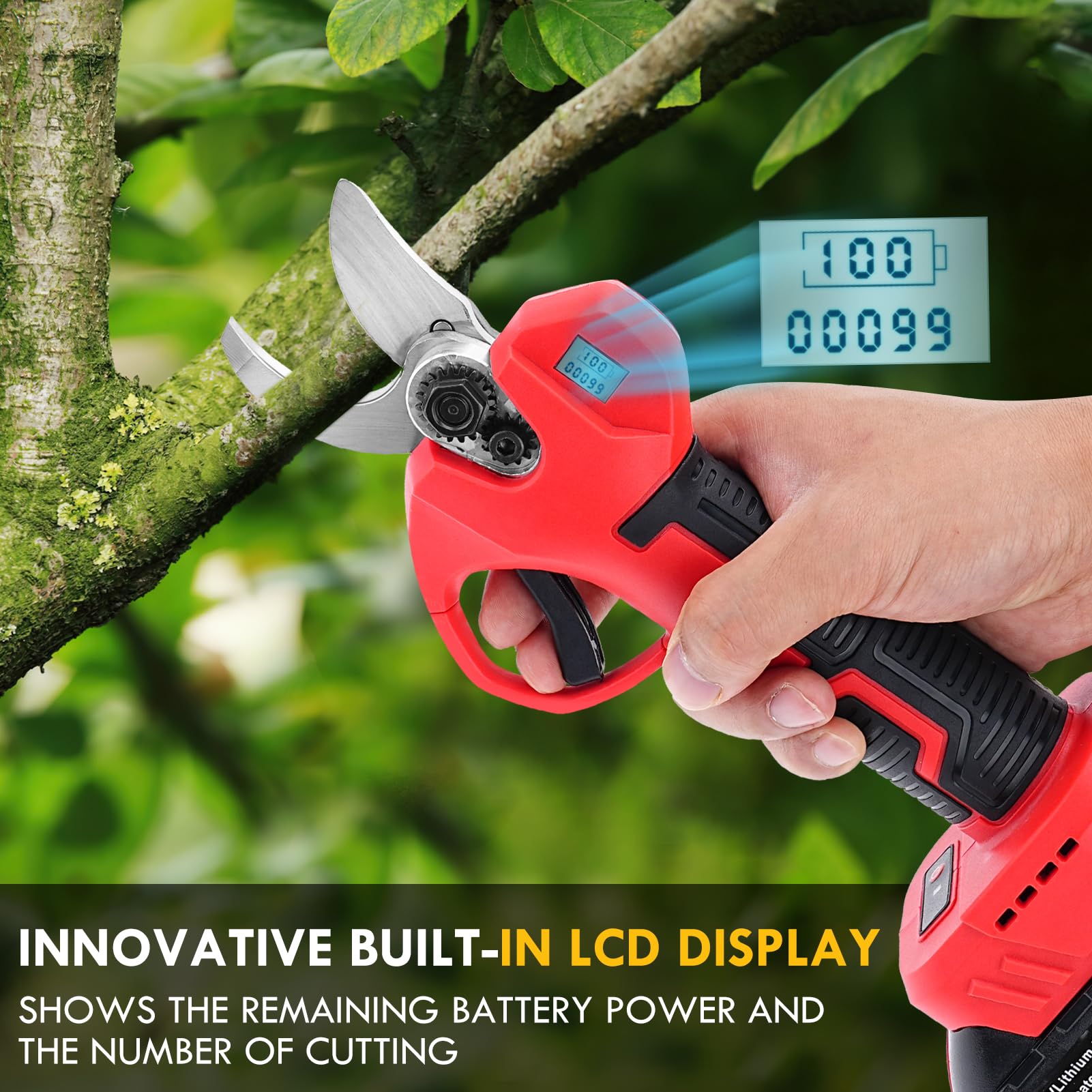 Tijeras De Podar Electricas Tijeras de Podar Eléctricas con Batería Profesional Tijeras de Podar con Baterías 2x2000mAh, Diámetro de Corte de 30mm para Jardinería Viñedos árboles Frutales