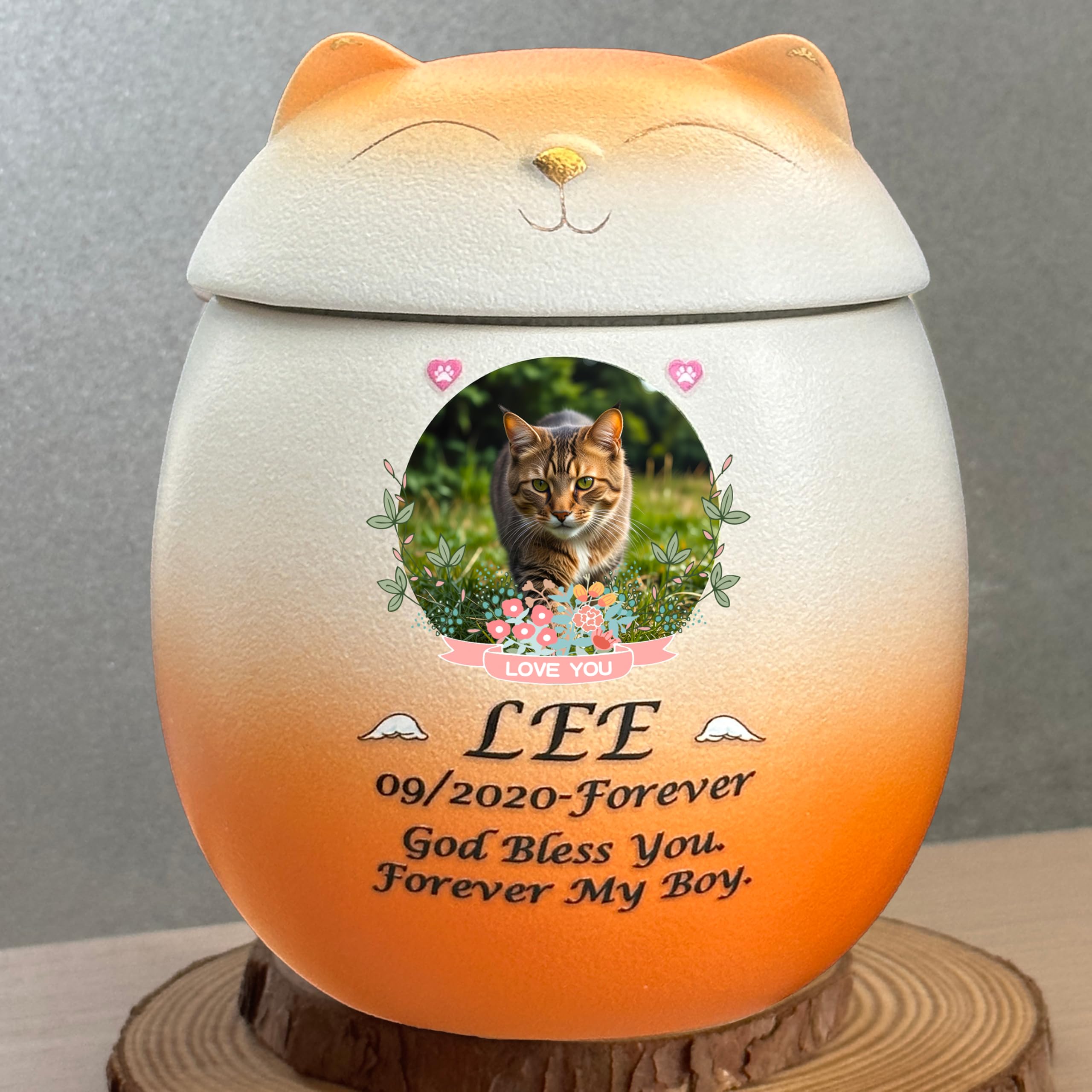 Handgemachte personalisierte Katze Urne für Asche, Haustier Einäscherung Urne (Orange)