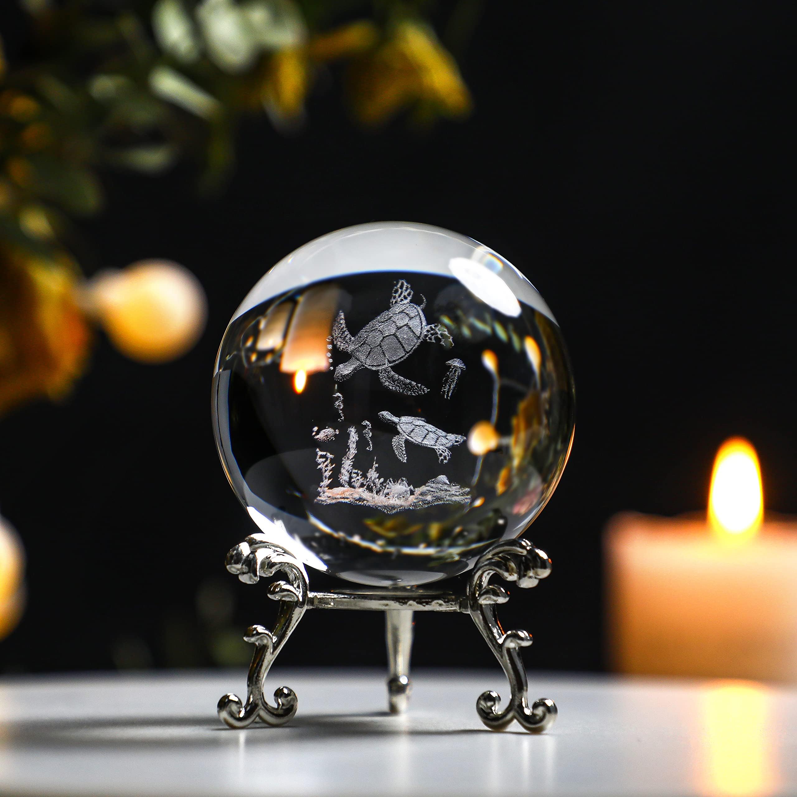 60mm 3D Sea Turtle Crystal Ball Crystals Paperweight Figurine Home Art Decor Crafts for Turtle Lovers