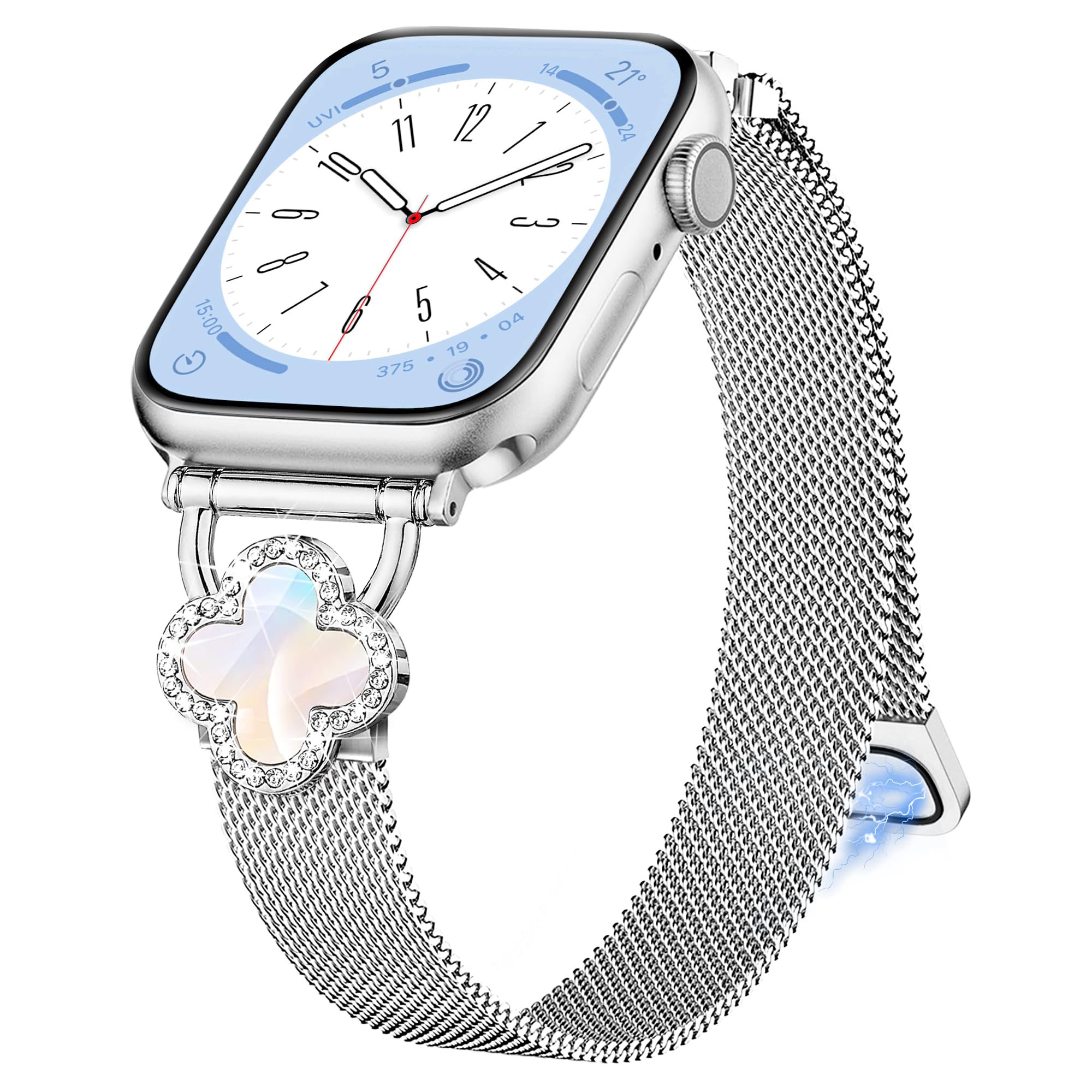 wipalor Thin Clover Magnetic Band for Apple Watch Bands for Women 46mm 45mm 44mm 42mm 49mm, Slim Cute Bling Metal Milanese iWatch Bands for iPhone