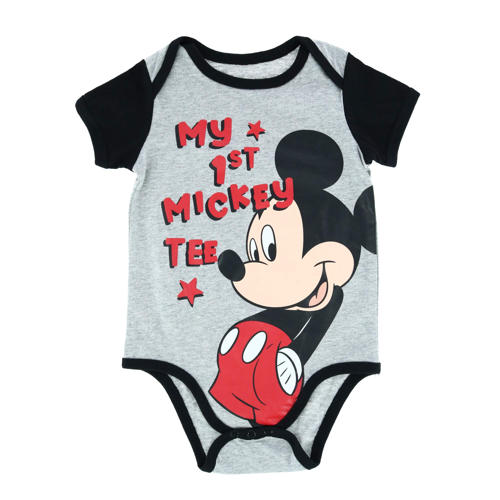 My First Mickey Mouse Tee Gray and Black Onesie for Infants, Disney World Bodysuit for Boys
