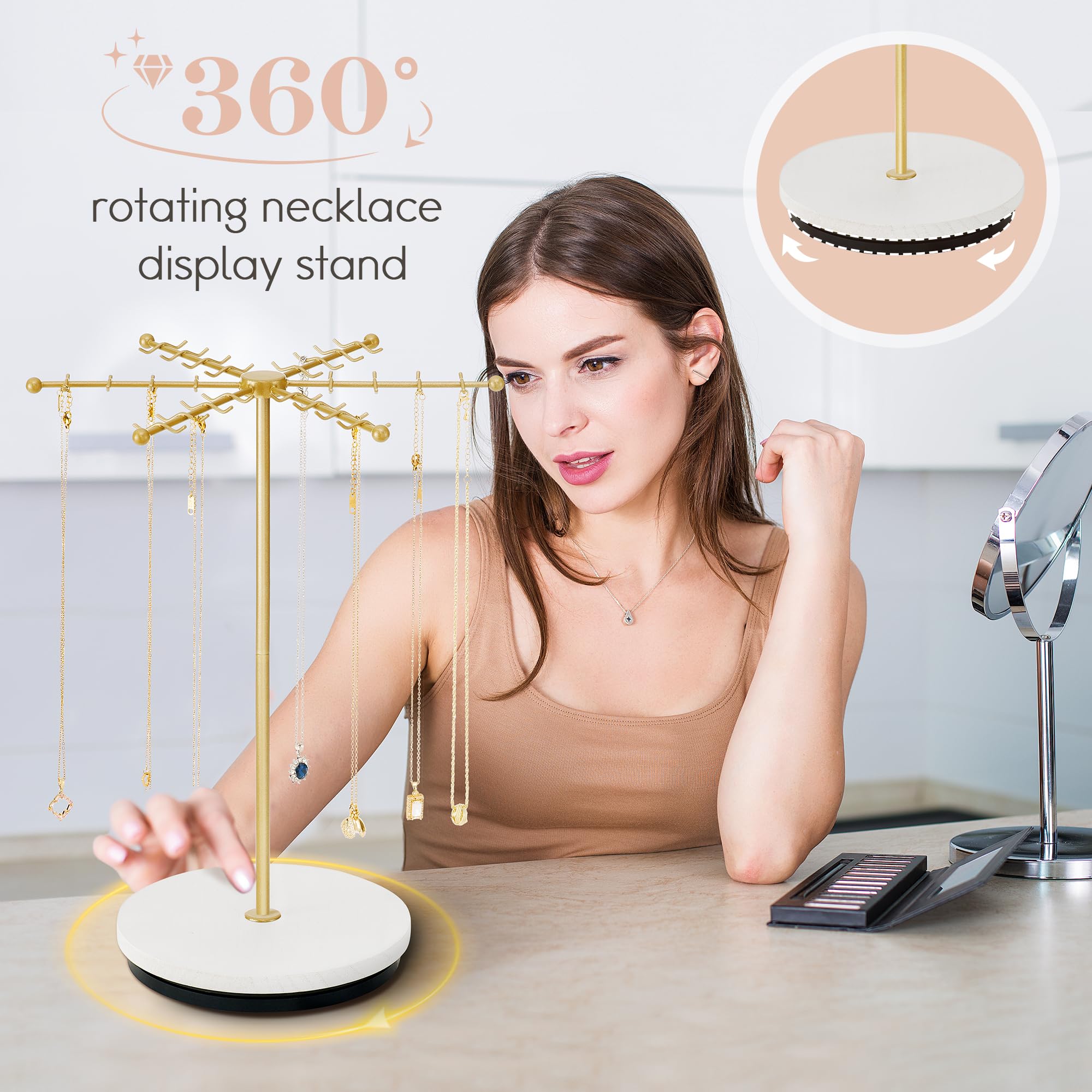 Support Rotatif 360° Pour Bijoux – 48 Crochets Dorés – Présentoir Colliers, Boucles D'Oreilles, Bracelets Support Boucles Oreilles Bracelets