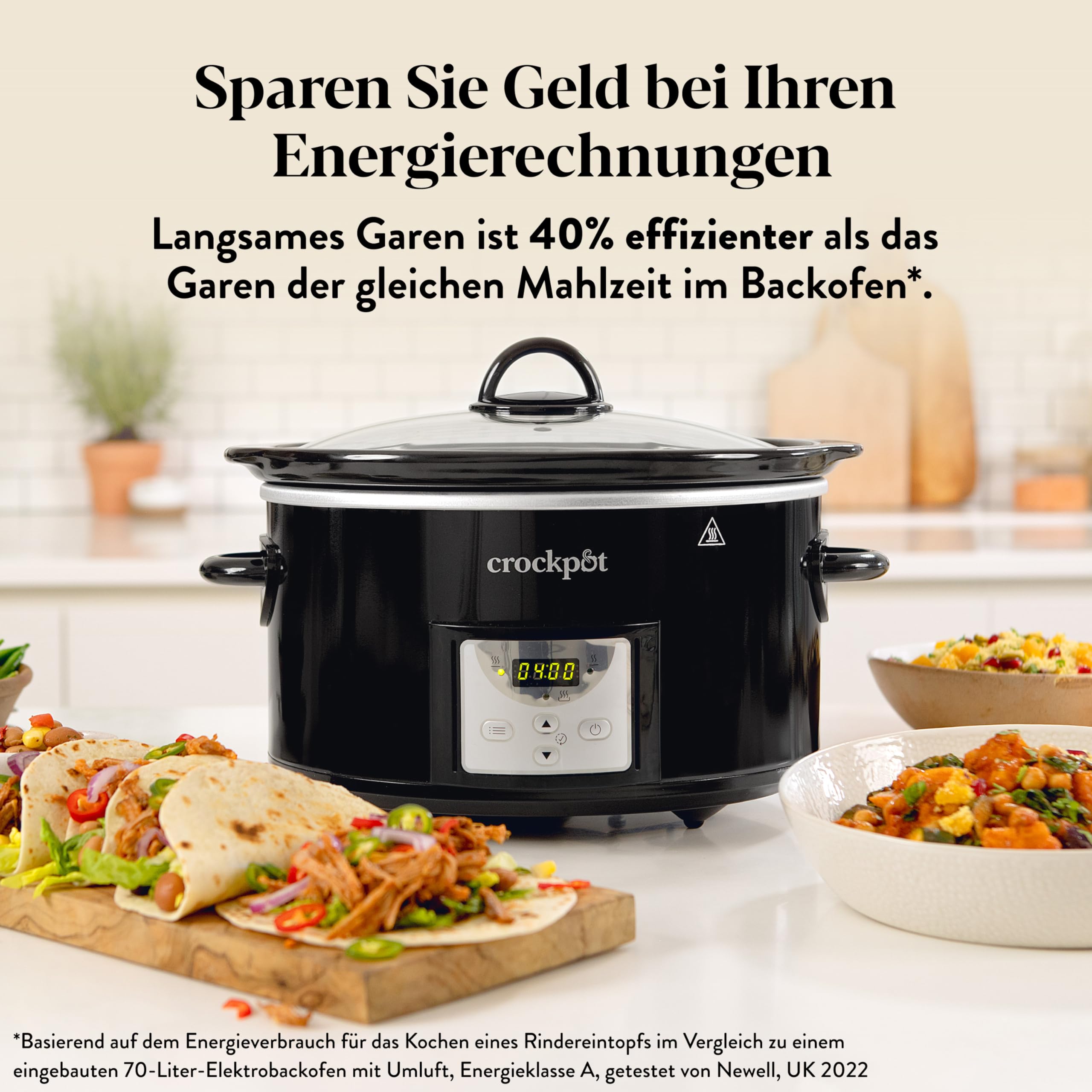 Crockpot Digitaler Schongarer | 3,5 L (3 bis 4 Personen) | Programmierbarer Countdown-Timer | EU-Stecker mit 2 Stiften | Schwarz [CSC113X]
