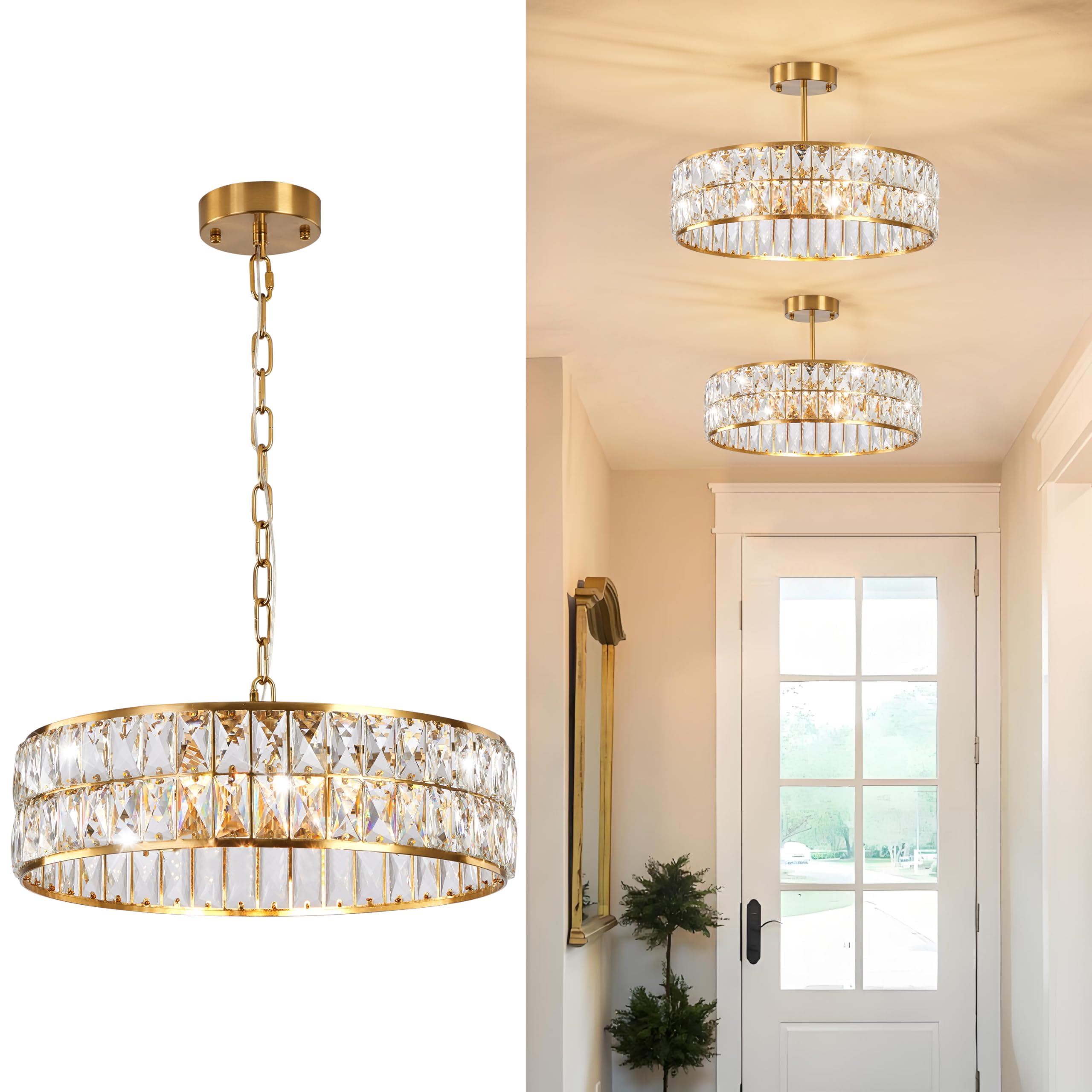 crystal pendant light modern chandelier crystal semi flush mount ceiling light round for kitchen island foyer hallway