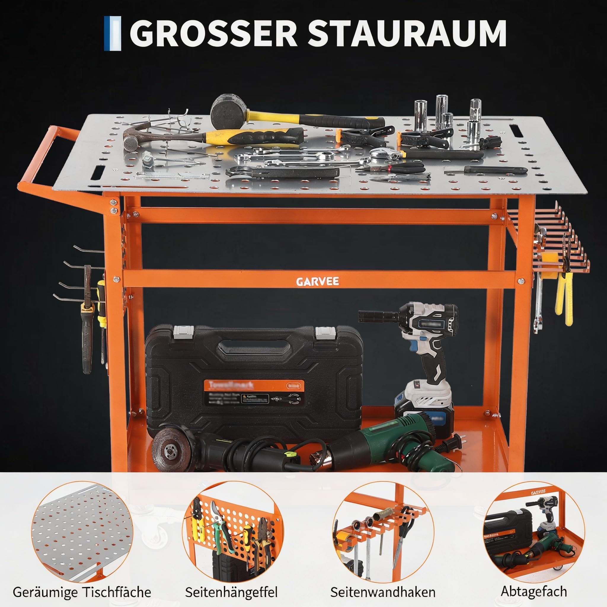 IDEALHOUSE Schweißtisch Mit Lochplatte, Mobile Werkbank, 91x61 cm, Orange