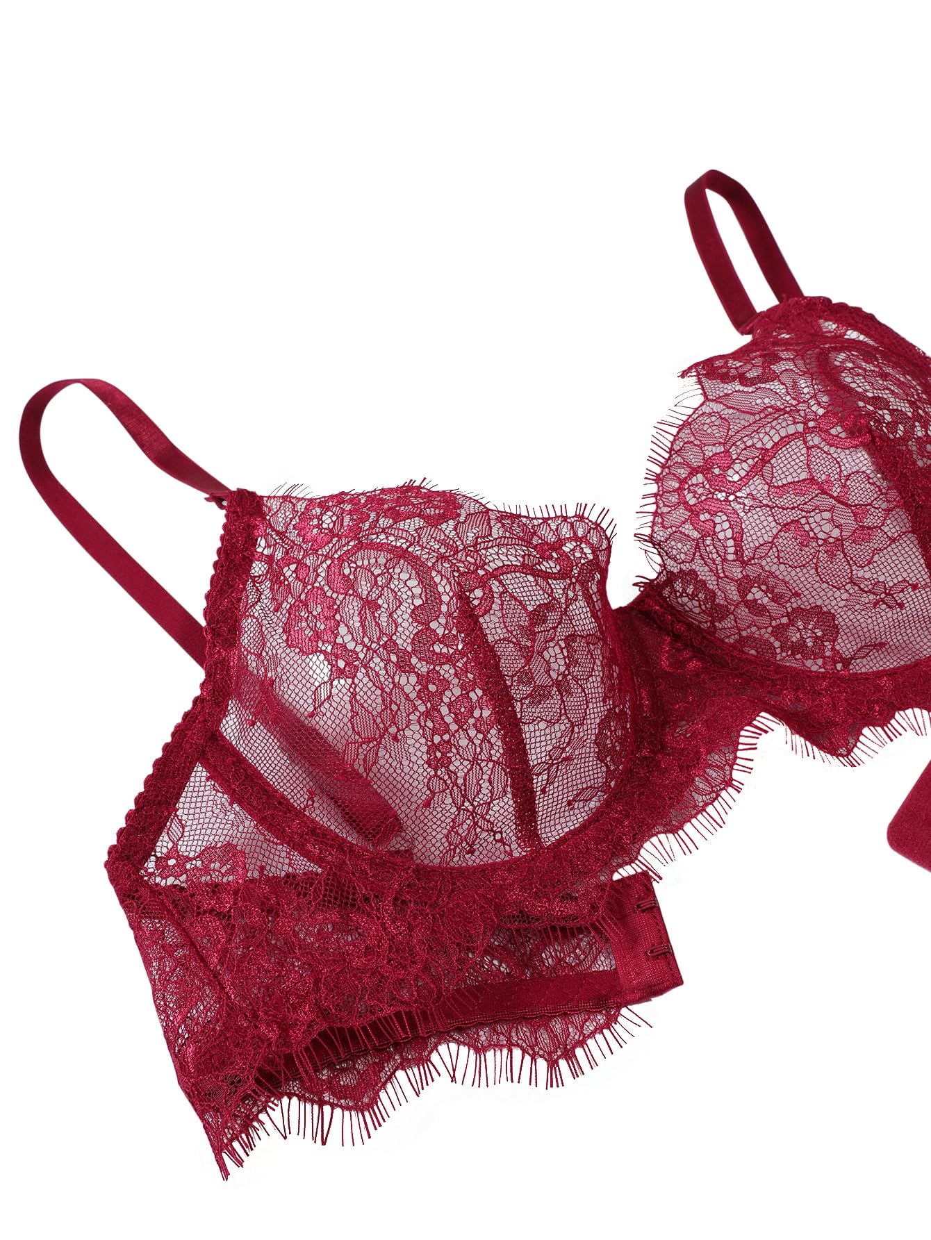 GXNRHG Sexy Bügel-Push-Up-Dessous-Set mit Muschelmuster und durchsichtiger Spitze für Damen, BH und Höschen, 2-teilig