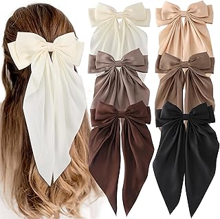 6 PCS Hair Bows for Women, Big Bow Hair Clips for Girls, Silky Satin Hai...