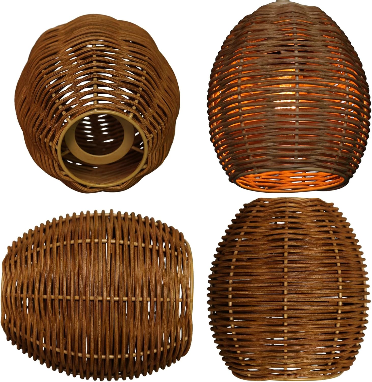 Osasy Woven Rattan Small Lampshade Replacement Lamp Shades Rustic WovenWicker Shades Set of 4