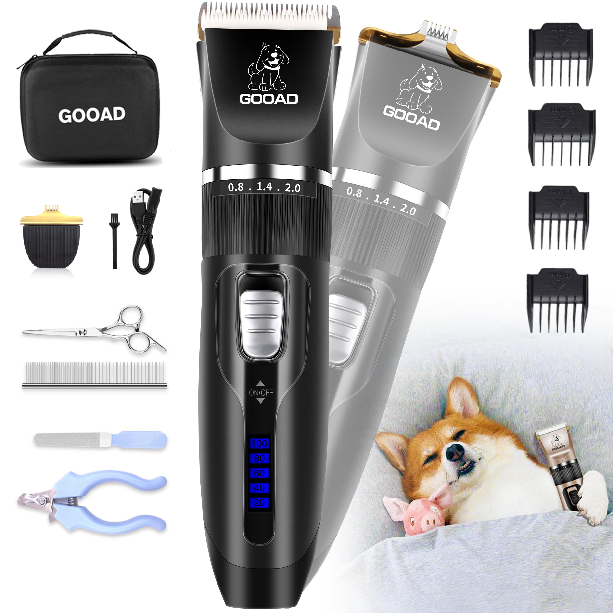 Dog Clippers Grooming Kit and Paw Trimmer,Cordless,Low Noise, Electric Quiet,Rechargeable, Dog Trimmer Grooming, Pet Hair Clippers for Thick Coats,Shaver for Small and Large Dogs Cats(Black)