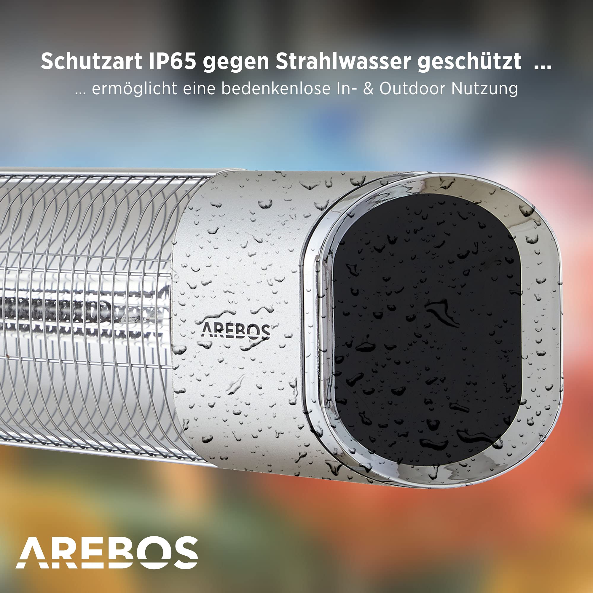 Arebos Infrarot Heizstrahler 2000 W | mit Fernbedienung | 2 Heizstufen | 60° Neigung inkl. Montagematerial | Wärmestrahler Terrassenstrahler Terrassenheizer Deckenstrahler | Silber
