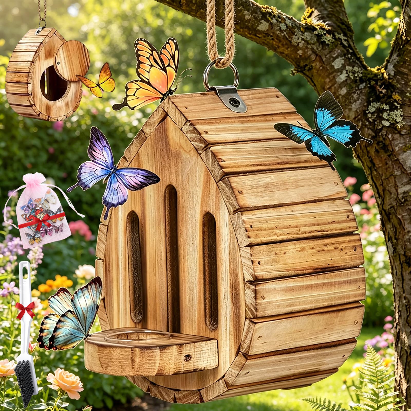 Butterfly House With Puddler, Butterfly House, Butterfly Feeder, Natural Butterfly Habitat With Butterfly Puddler For Outside Butterflies, Moths - Backdoor, Easy To Clean (1pc)