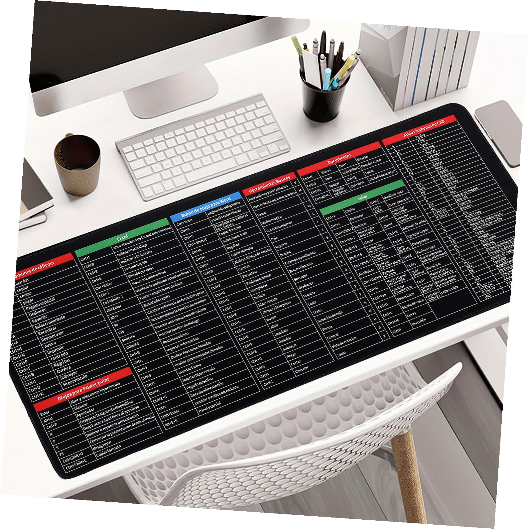 TOPBATHY Tappetino Mouse Scorciatoie Excel in Spagnolo Fondo Antiscivolo in Gomma Design Spesso Per Comfort Per Uso Domestico e Bar Grande Formato