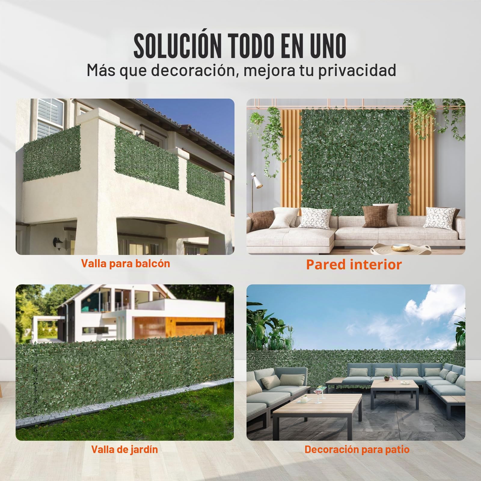 VEVOR Valla de Privacidad de Hiedra, 1500 x 2490 mm, Pantalla de Pared Verde Artificial, Valla de Hiedra Verde con Junta Reforzada, Setos Sintéticos Decoración de Hojas de Vid para Jardín Exterior