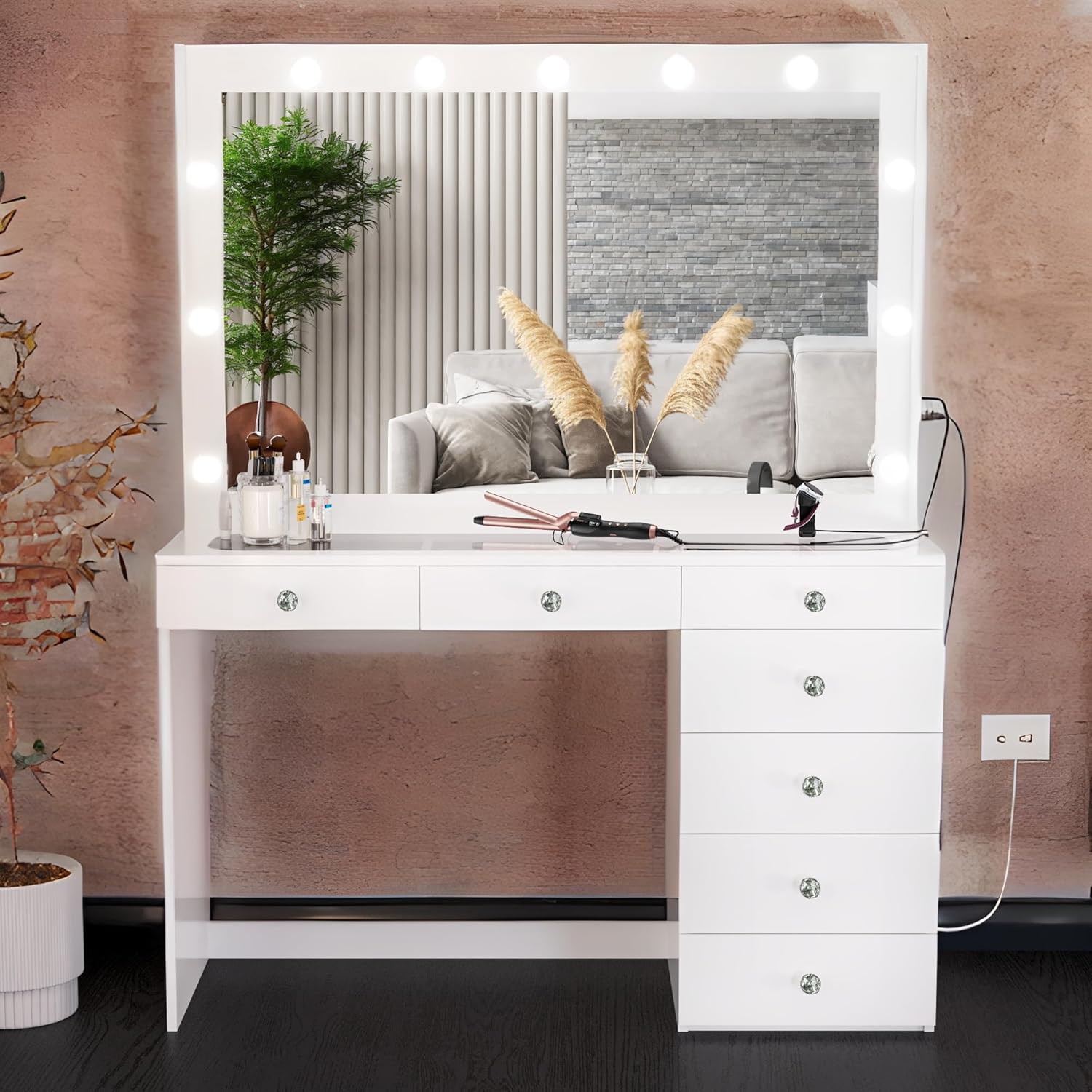 Boahaus Ketevan MINI White Vanity Desk with Mirror and