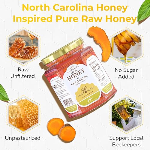 Miniatura 3 de Super Honey - Miel de Carolina del Norte - Miel con cúrcuma, jengibre y pimienta negra - Miel para té - Miel pura de flores silvestres - Miel cruda