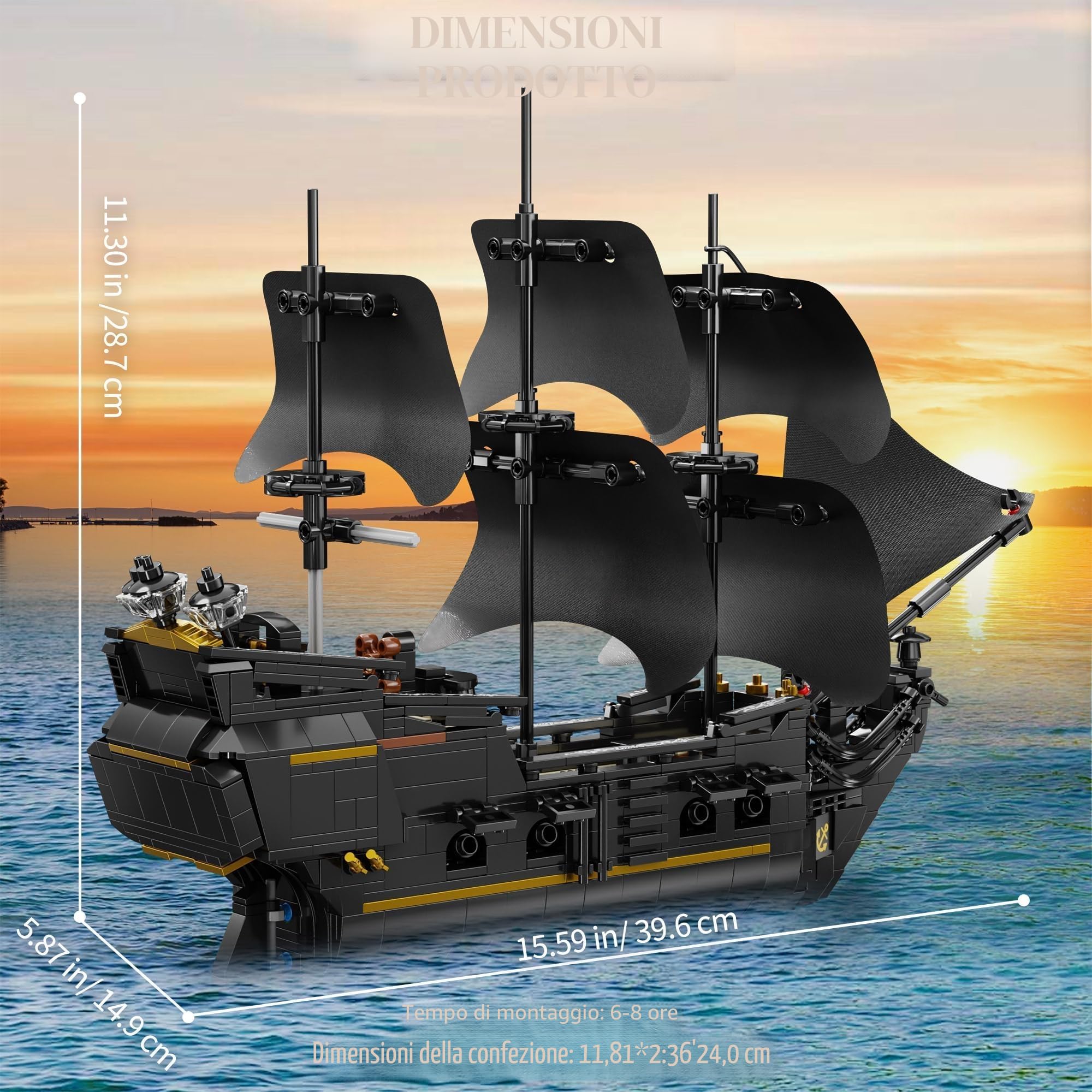 TYCOLE Nave Pirata Perla Nera Set Costruzione, 921 Pezzi Modello Barca Giocattolo - Regalo Creativo per Adulti, Bambini e Bambine 8 Anni, Decorazione Casa e Ufficio