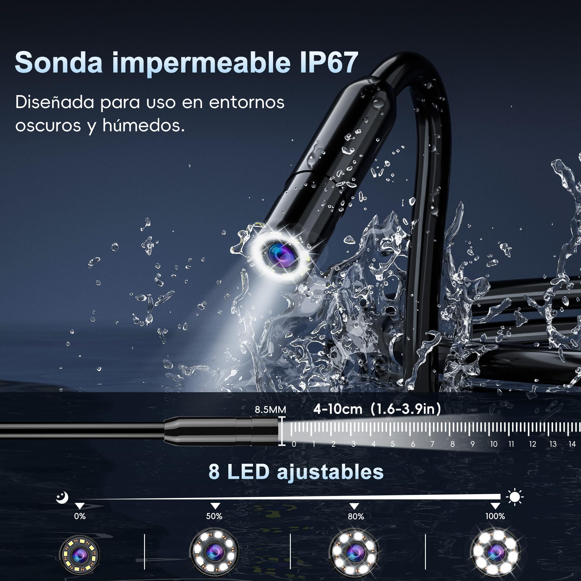 15m Cámara Endoscopio con Luz,Cámara de Inspección Borescópica 1080P HD con 8 Luces LED,Herramienta de Desagüe Impermeable IP67 con Pantalla IPS de 4.3",Cable Semirrígido para Automóviles y Fontanería