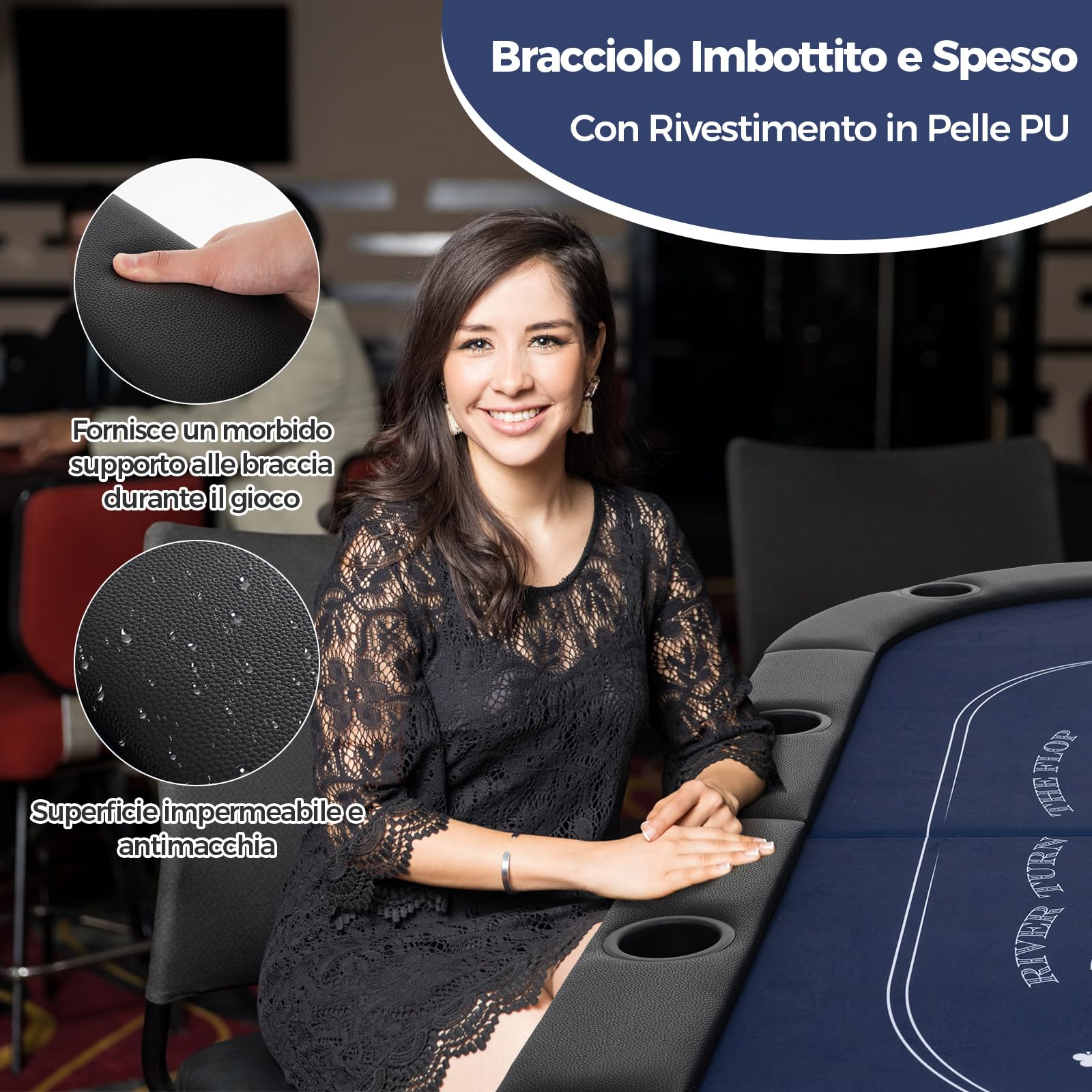 COSTWAY Tavolo da Poker Pieghevole, 8 Giocatori con Supporti per Bicchieri