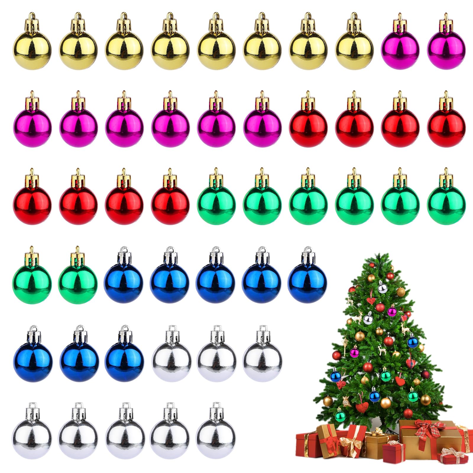 Bliceon 48 Piece Christmas Balls - Xmas Tree Ornaments, Colorful Mini Balls for Family Gatherings, Company Parties & Holiday Decor - 6 Colours