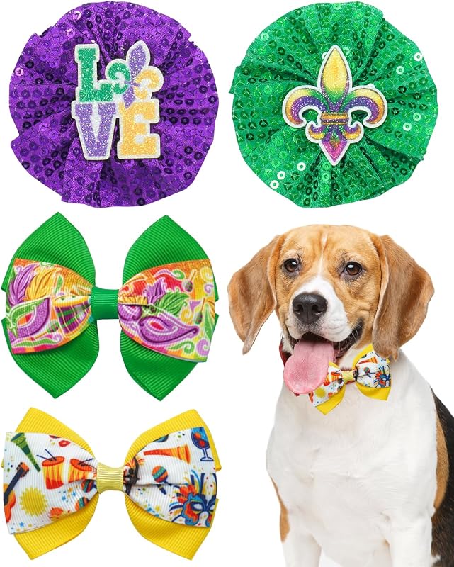 Pingentes para Coleira de Cães Pequenos PET SHOW com Flores e Gravatas-Borboleta, Pacote com 4