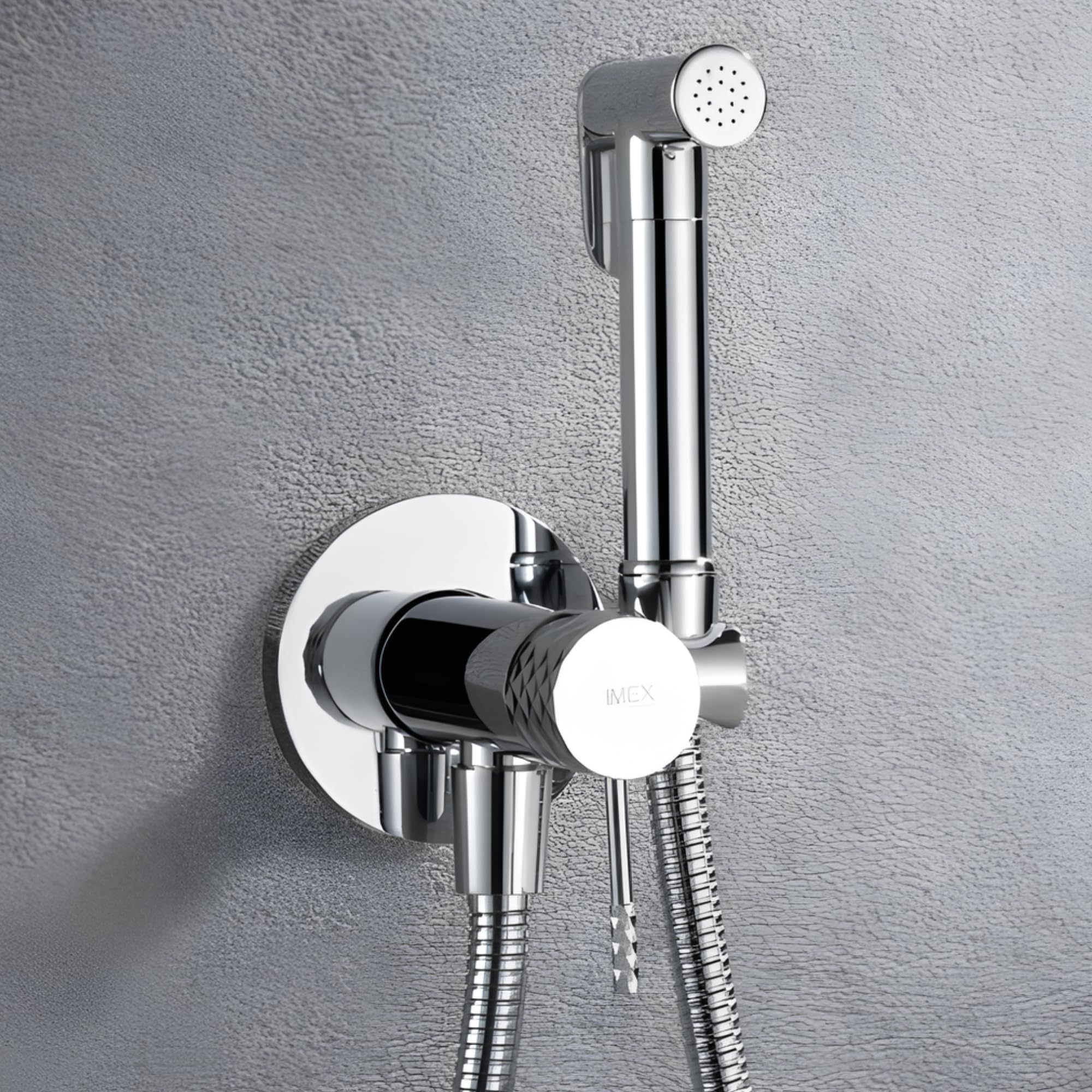 IMEX - prysznic bidetowy z ciepłą i zimną wodą, chromowany, bidet, wbudowany kran do toalety, higieniczna jednouchwytowa głowica prysznicowa do toalety, zamiennik kranu bidetowego, seria Genua