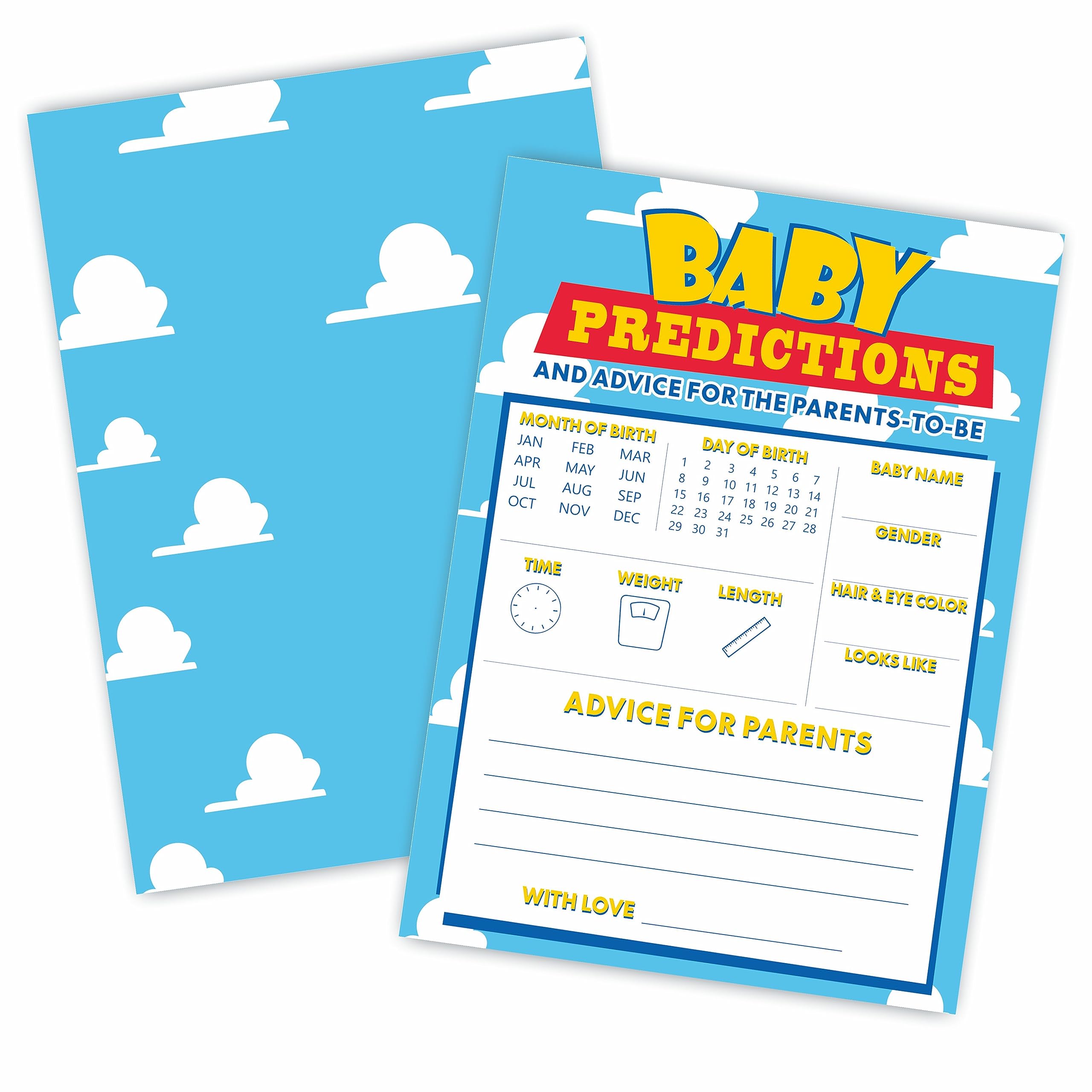 Baby Shower Prediction And Advice Cards, Sky & Clouds Theme - 5 X 7 Inches Double-Sided Fill In Game Cards For Baby shower Party Favor & Supplies(30