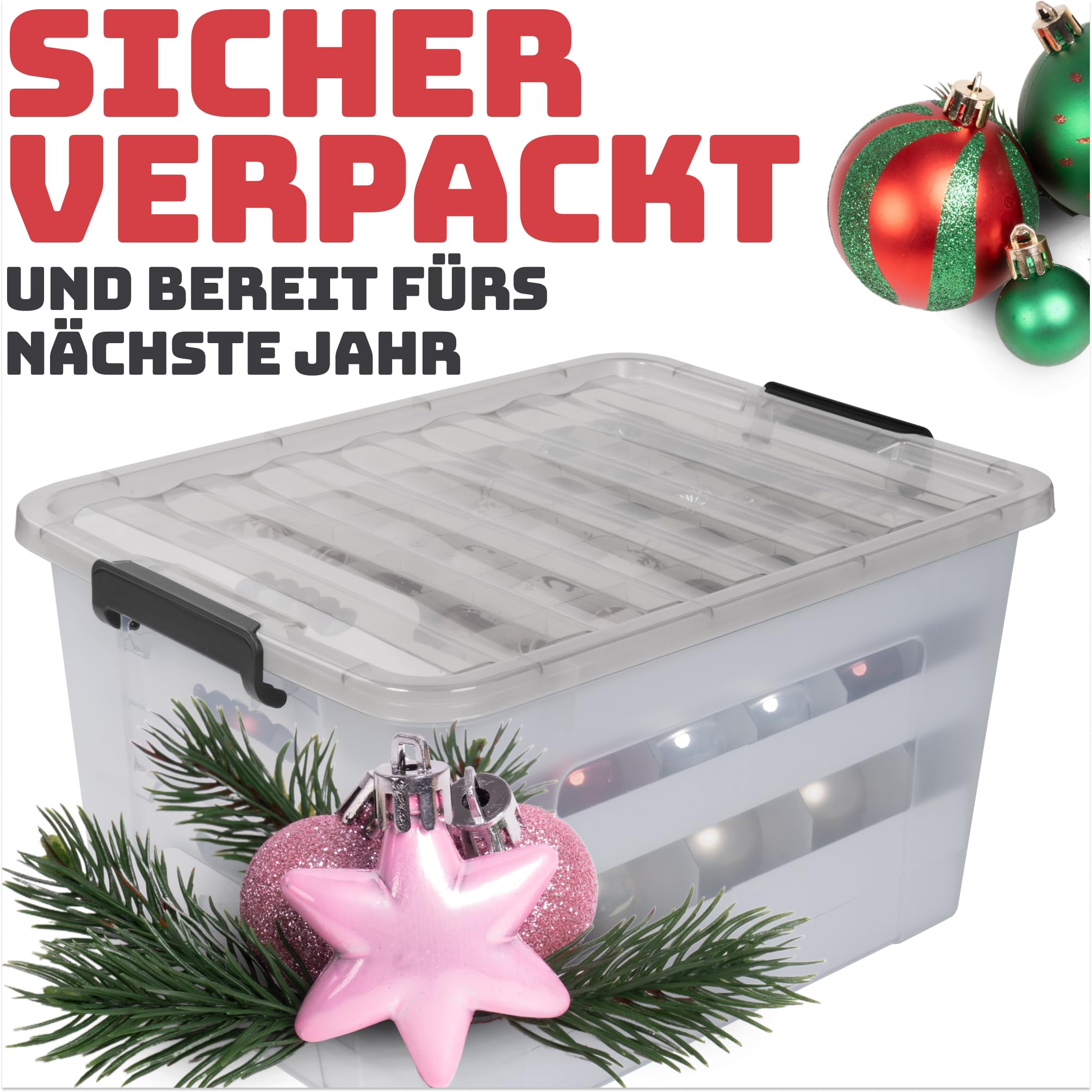 Aufbewahrungsbox Weihnachtskugeln I 61L I Sicherheit und Aufbewahrung für jede Christbaumkugel und die Weihnachtsdeko I Optimale Kiste bzw. Weihnachtskiste für Weihnachten I 2er Set