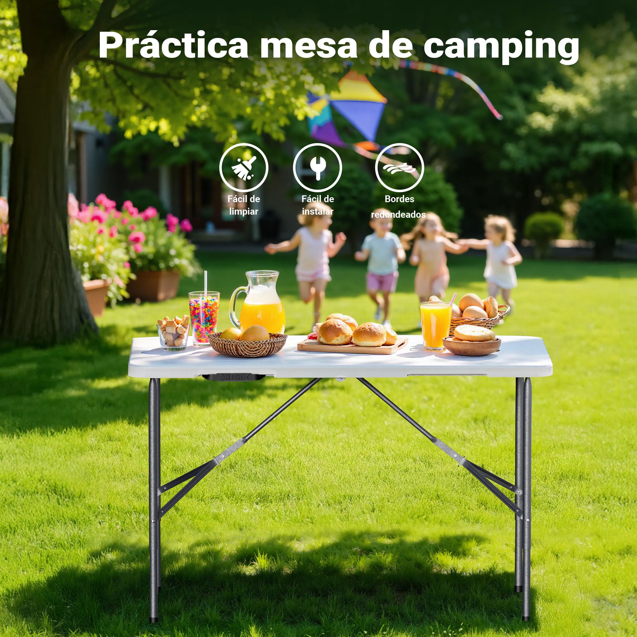 WilTec Mesa Camping Plegable portátil Jardín Exterior Outdoor Accesorios Mobiliario 122x60x75 Blanca