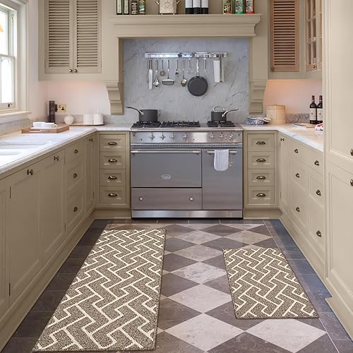 Miniatura 181 de hicorfe Juego de alfombras y tapetes de cocina, alfombra antideslizante de polipropileno súper absorbente, tapete suave y cómodo, lavable para Negro