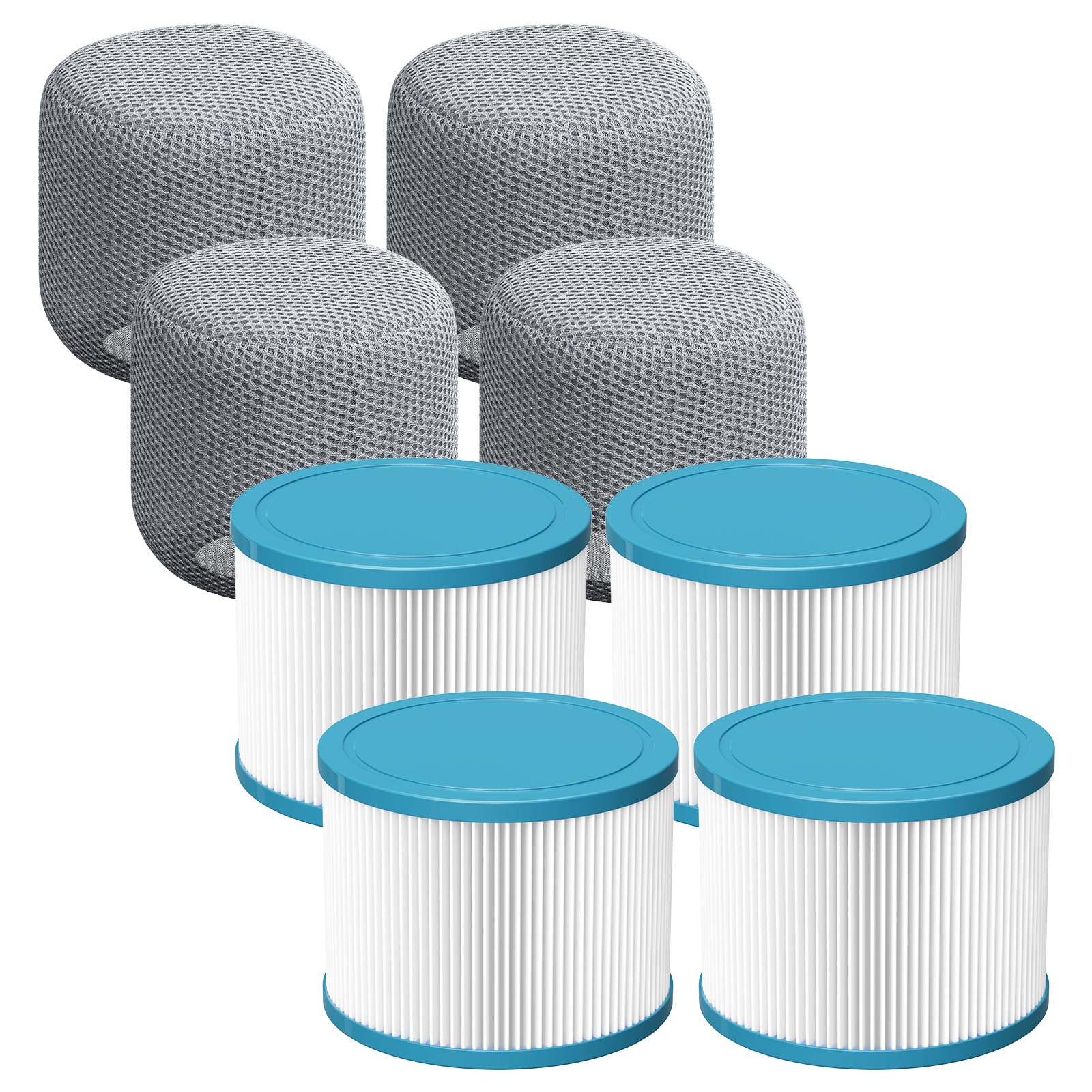 Hot Tub Filter Compatible with All RELXTIME Hot Tub, Pool Filters, Spa Filter Replacement, Filter Cartridges for Inflatable Hot Tubs Filtration, 4 Filter + 4 Filter Covers