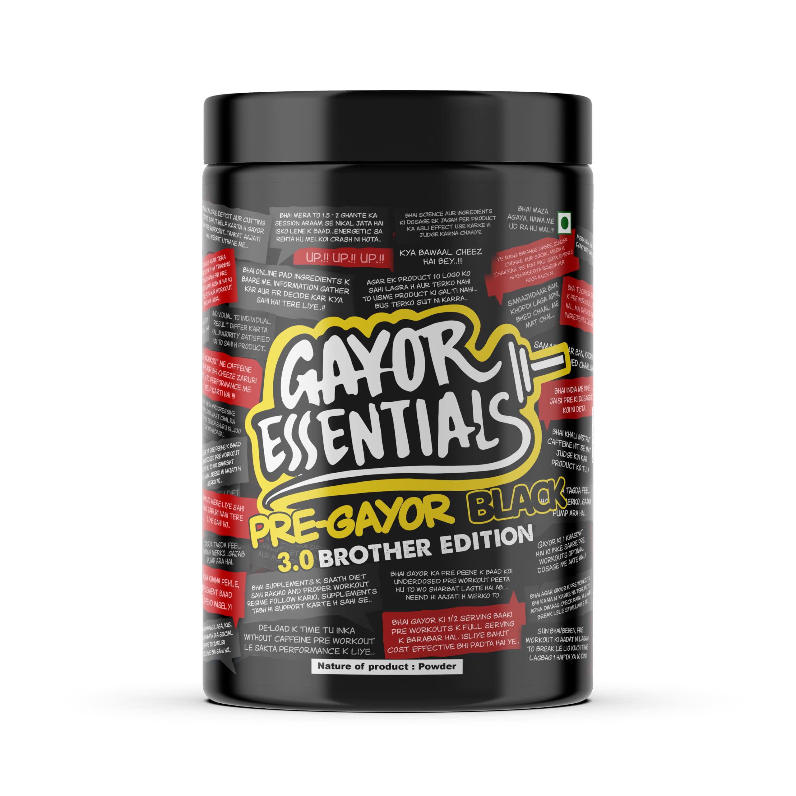Gayor Essentials Pre gayor Black 3.0 Brother Edition (Mango Kiwi, 340g, 20 Servings) | Optimally Dosed Advanced Pre Workout Formula with 5 Patented Ingredients, Elite athletes,Free Shaker