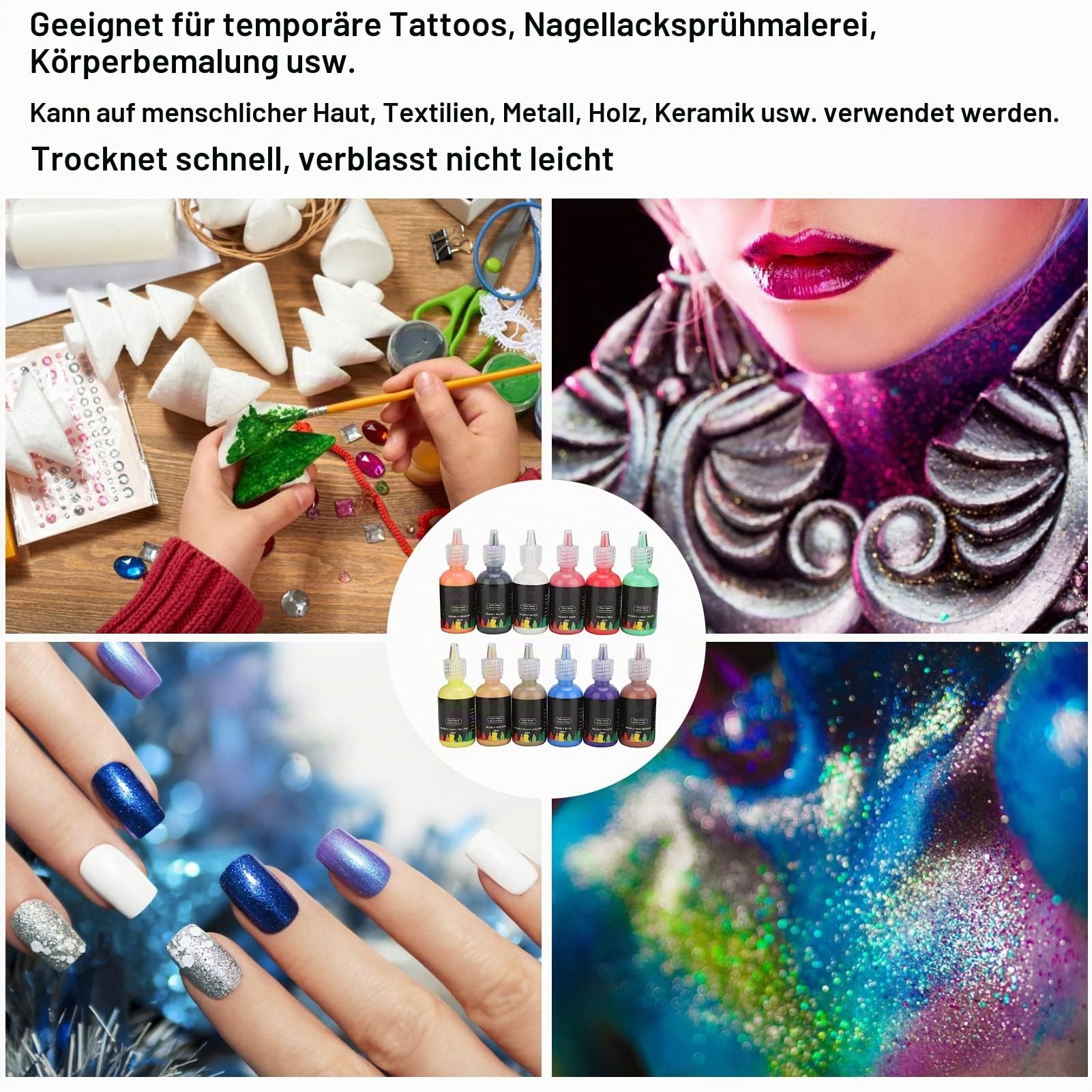 DIY Körperbemalung Flüssigpigment 12 Flasche, Sicher für die Haut Wasserbasierte DIY-Farbversorgung für Bühnenkunst