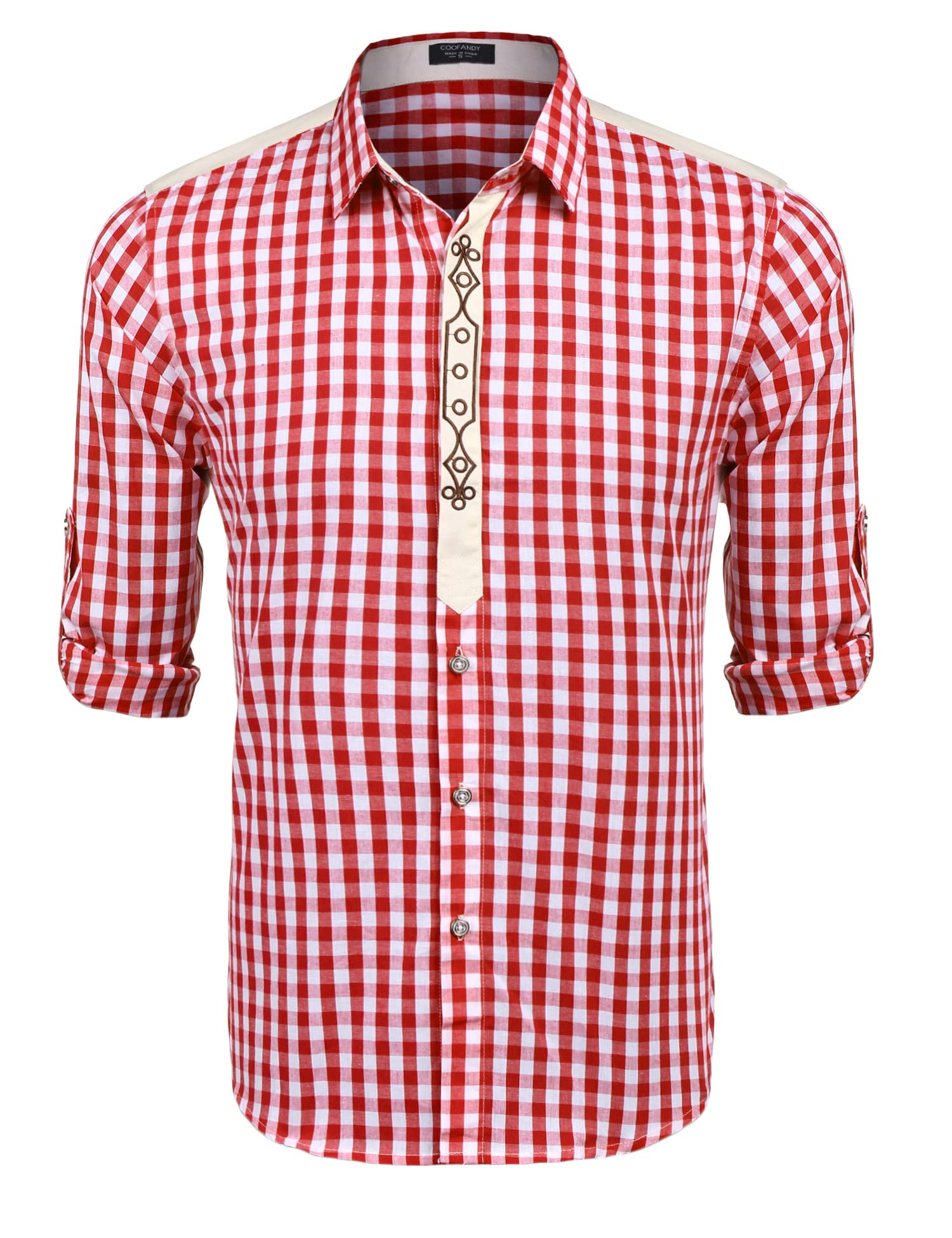 COOFANDY Herren Trachtenhemd Langarm Oktoberfest Hemd | Kariertes Hemd Regular Fit Karohemd Freizeithemd Plaid Shirt Bayrisches Hemd Männer Festhemd Oberteil