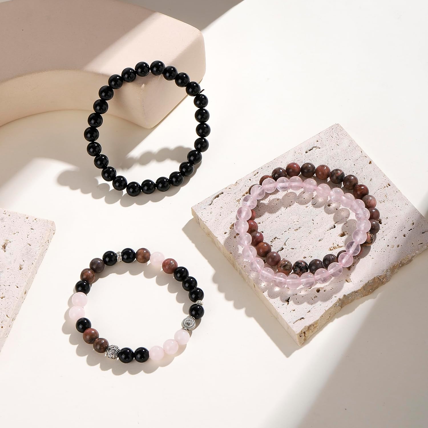 Fengling 4 PCS Beaded Crystal Bracelet for Women 8mm Natural Gemstones Handmade Bracelet for Girls Healing Stretch Bracelets Crystal Jewelry for Women Gifts - Image 2