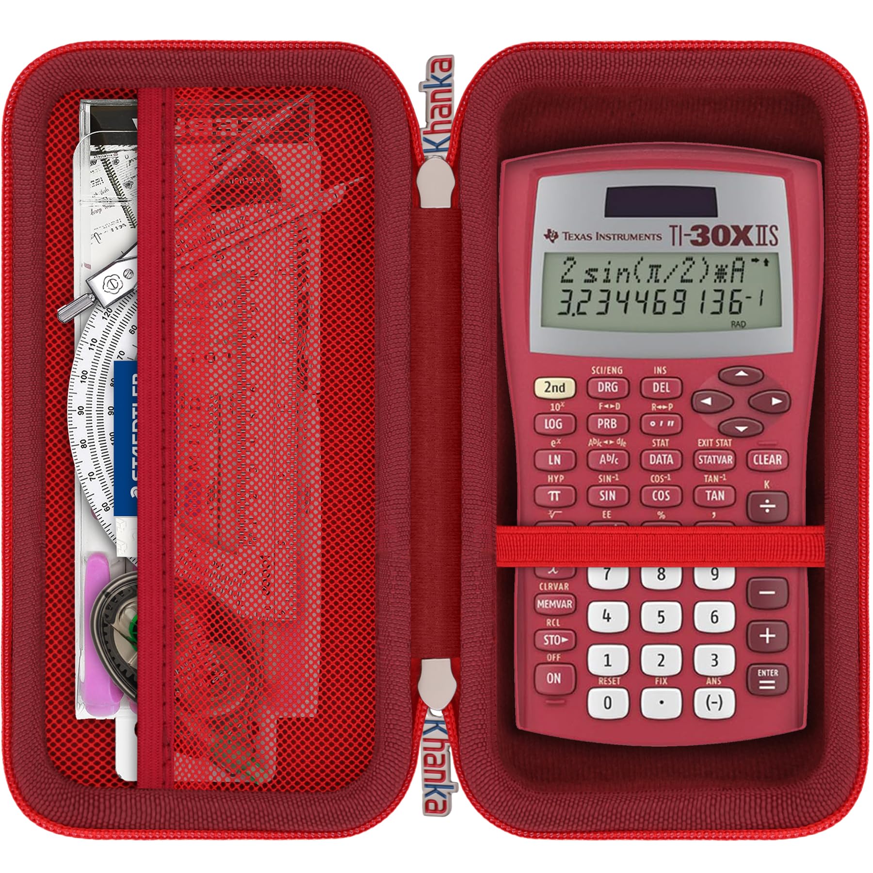 Étui de voyage rigide Khanka pour Texas Instruments TI-30XIIS rouge - 8