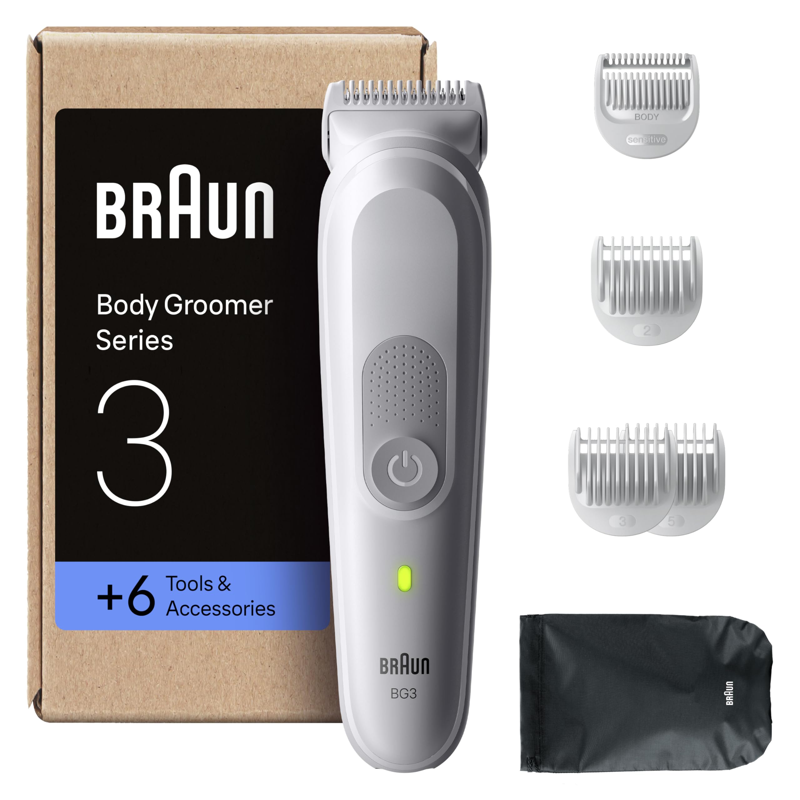Braun BG3575 Series 3 Men's Electric Body Shaver + 6 Shaving Tools with SkinGuard Technology, 80 Min Use, Waterproof, Men's Intimate Shaver, BG3575, Grey